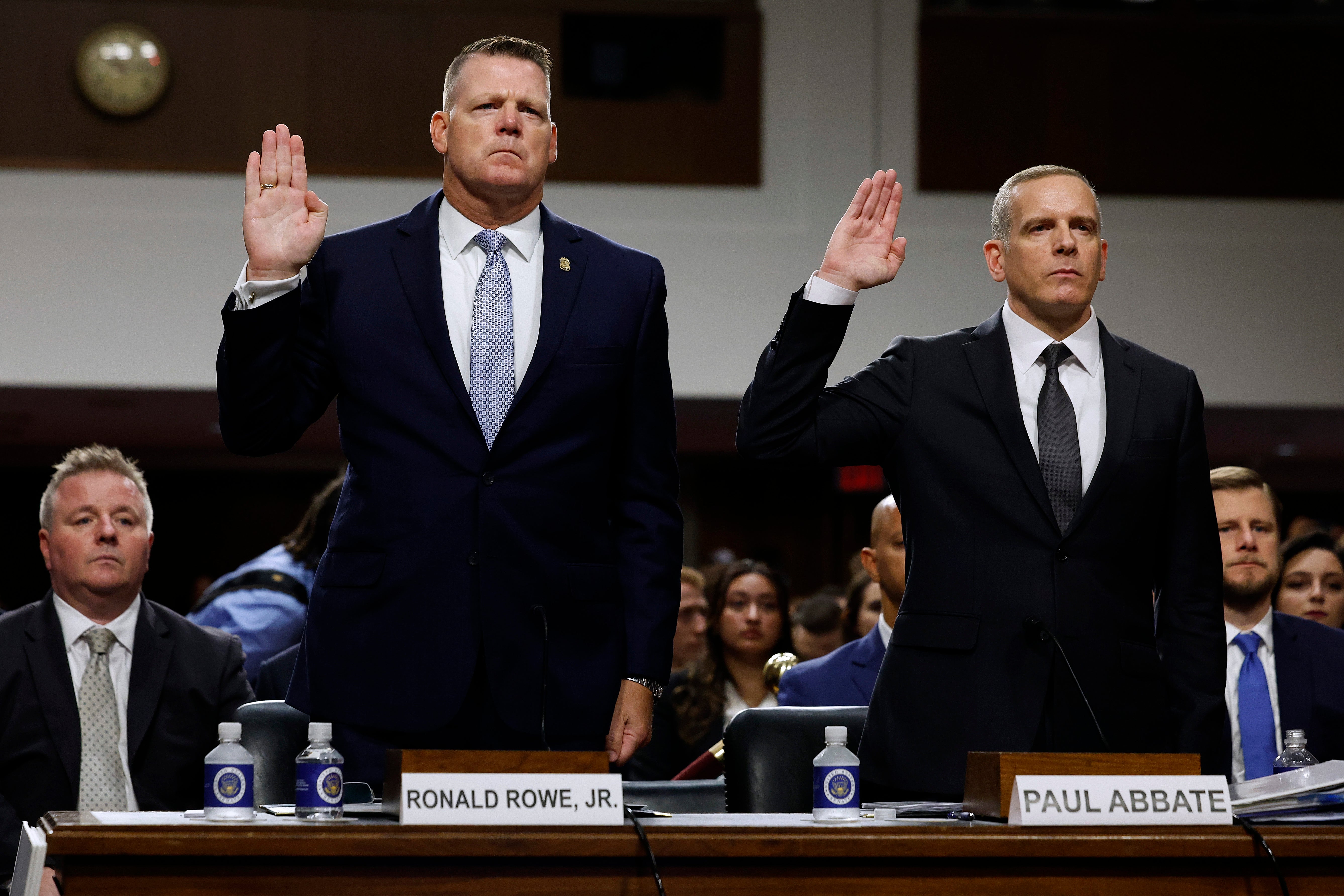 The acting U.S. Secret Service Director Ronald Rowe Jr. (left) and Deputy Federal Bureau of Investigation Director Paul Abbate (right) testify to Congress about the Trump assassination attempt