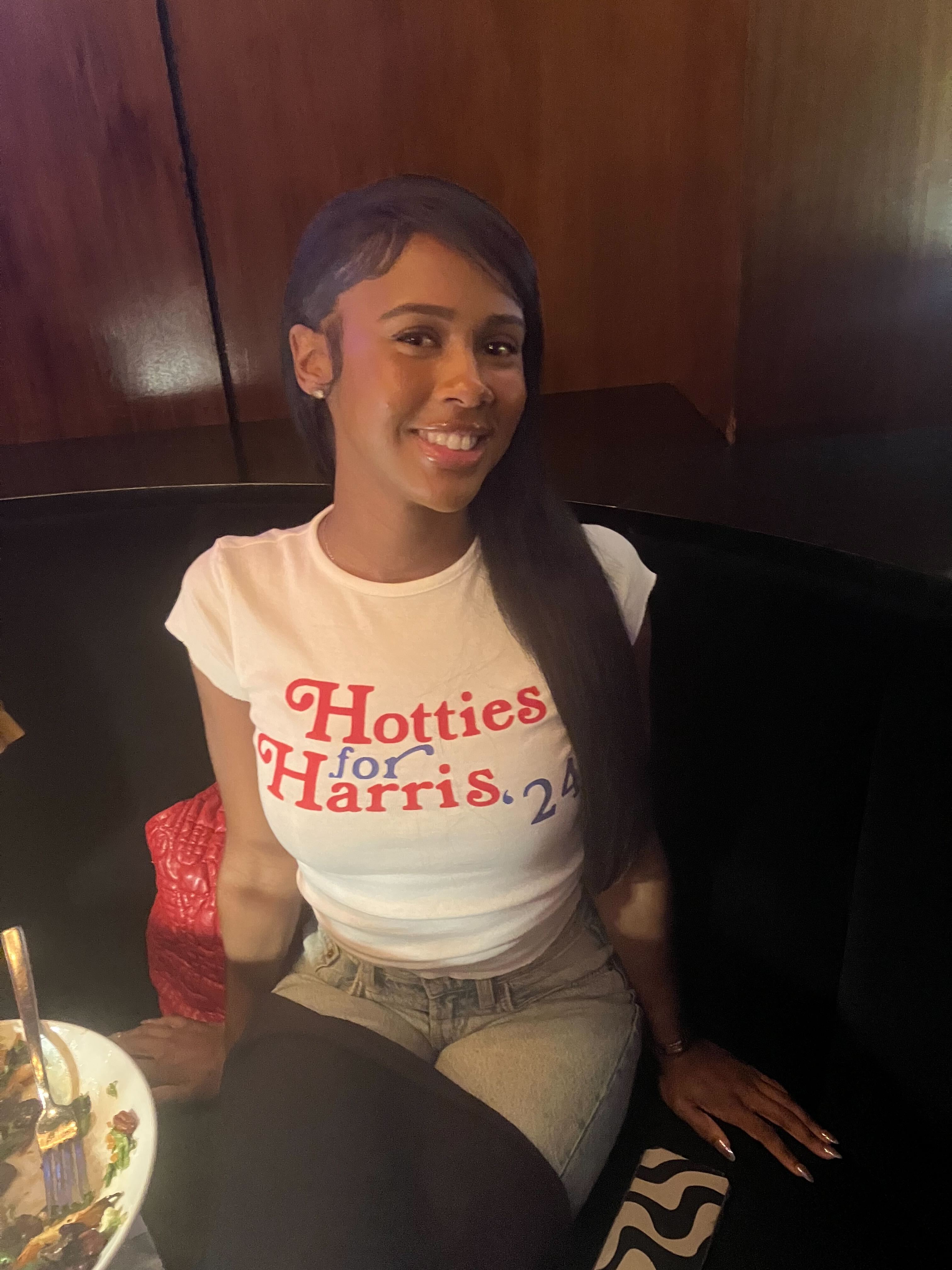 Many attendees and Black staffers wore Kamala Harris gear, such as a shirt that said ‘Hotties for Harris’