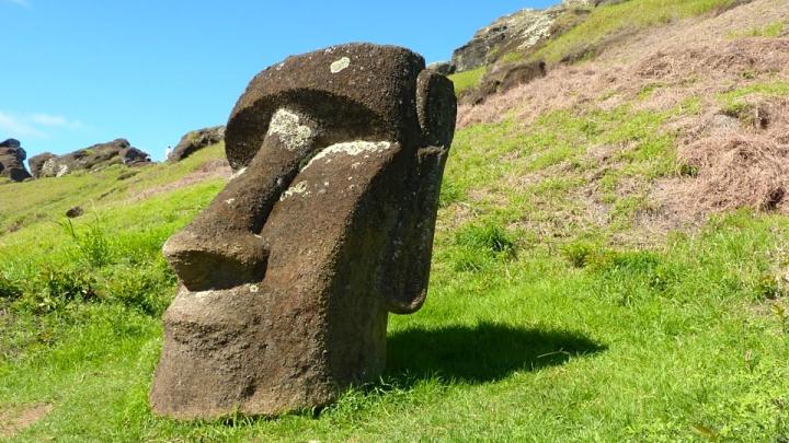 Monolithic human figures called moai carved by Easter Island inhabitants