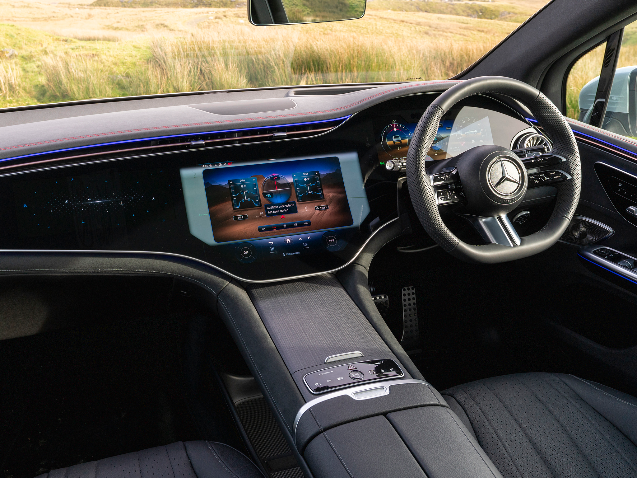 The Mercedes-Benz EQE SUV comes with a standard 12.3-inch touchscreen infotainment system or the optional Hyperscreen