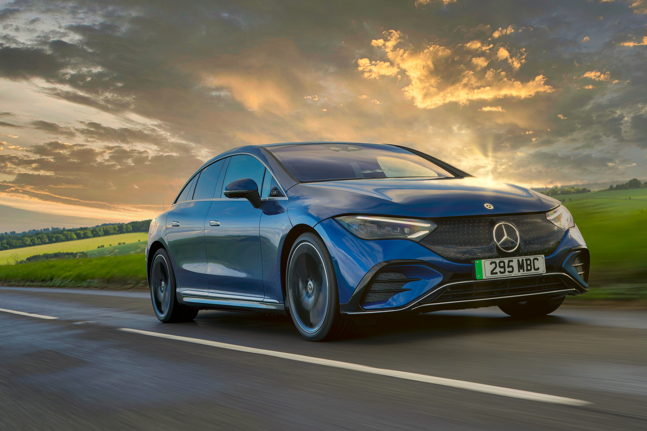 The Mercedes-Benz EQE is a stylish and modern electric saloon with a range of up to 431 miles.