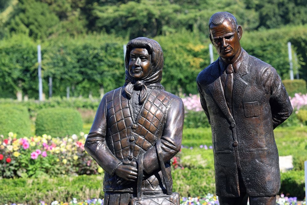 A new statue, created by artist Anto Brennan to commemorate Queen Elizabeth II and installed in Antrim Castle Gardens, has received mixed reviews from members of the public (Antrim and Newtownabbey Borough Council/PA)