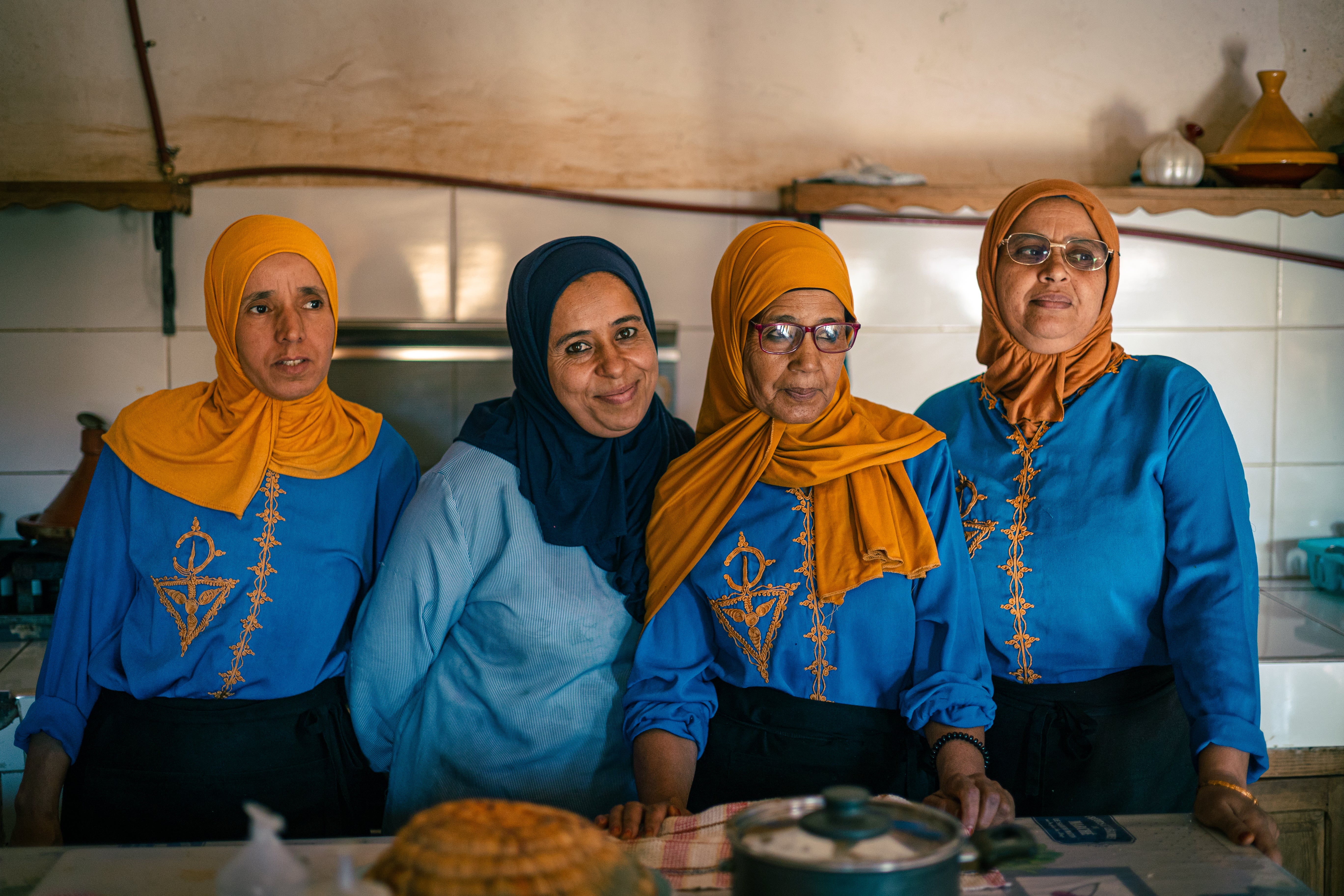 Women in the village of Aït Benhaddou in the foothills of the Atlas Mountains