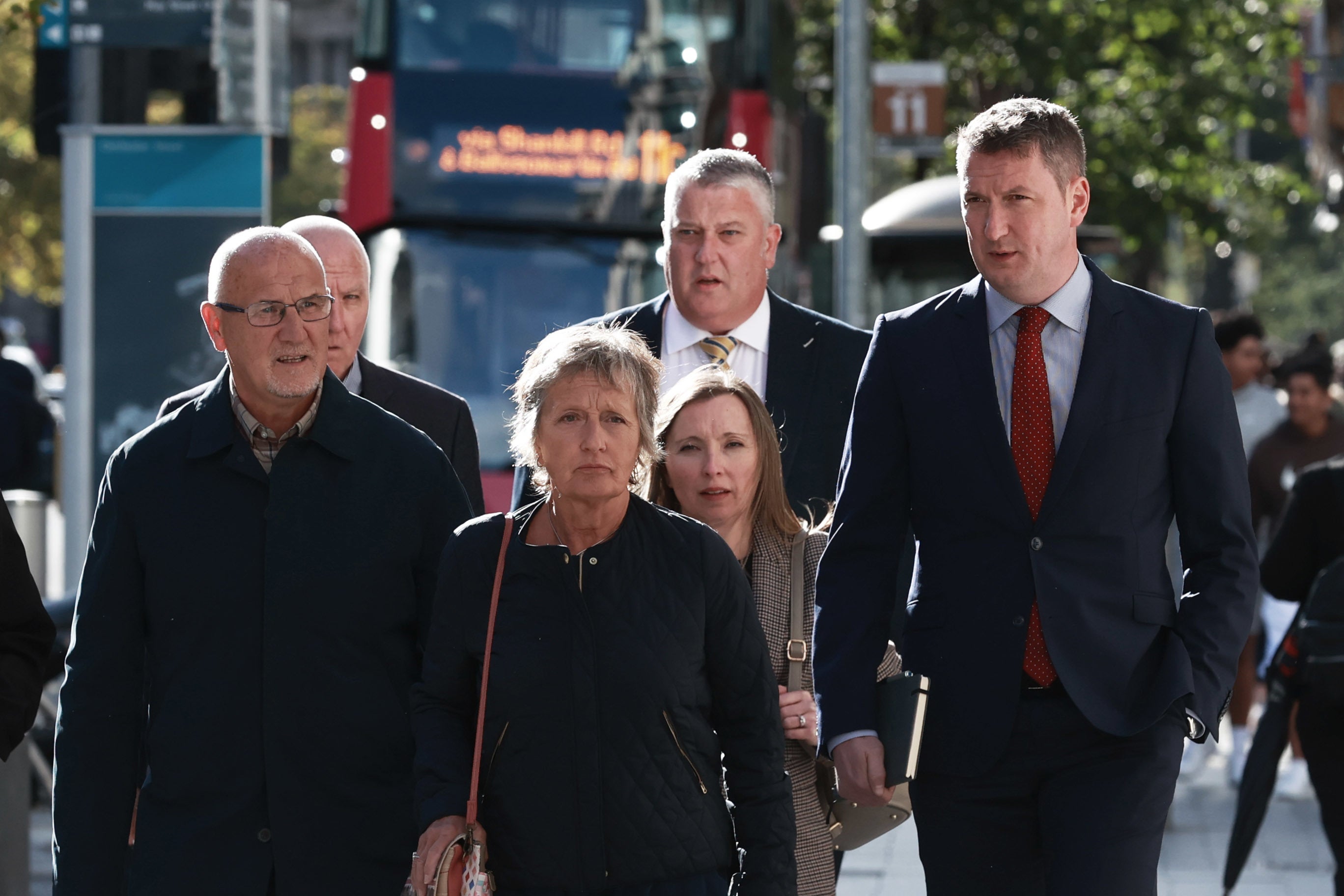 The family of Pat Finucane (left-right) Seamus Finucane, Geraldine Finucane, Katherine Finucane and John Finucane arrive at Erskine House in Belfast to meet Northern Ireland Secretary Hilary Benn on Tuesday (Liam McBurney/PA).