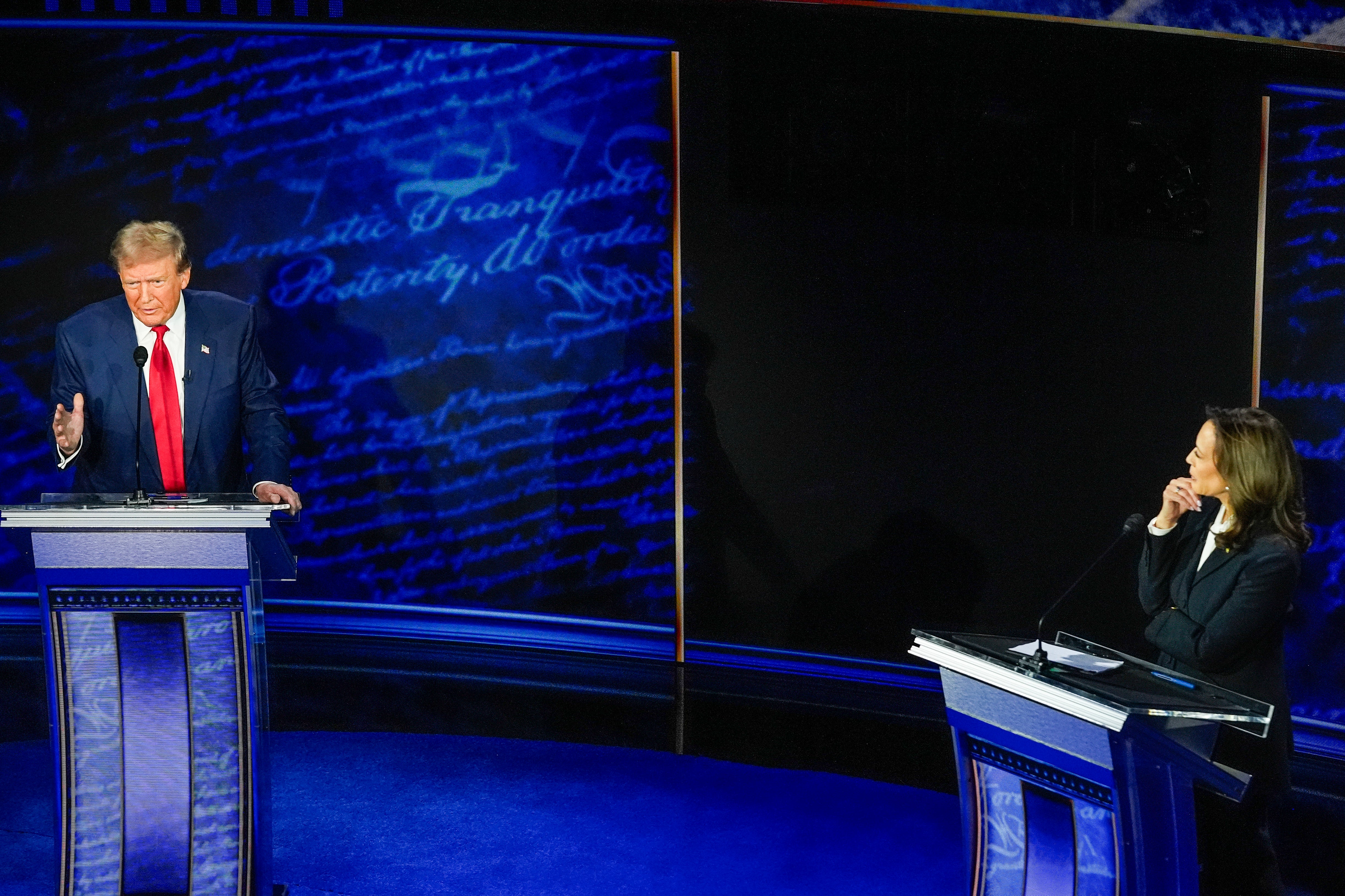 Donald Trump and VP Kamala Harris on the debate stage on Tuesday