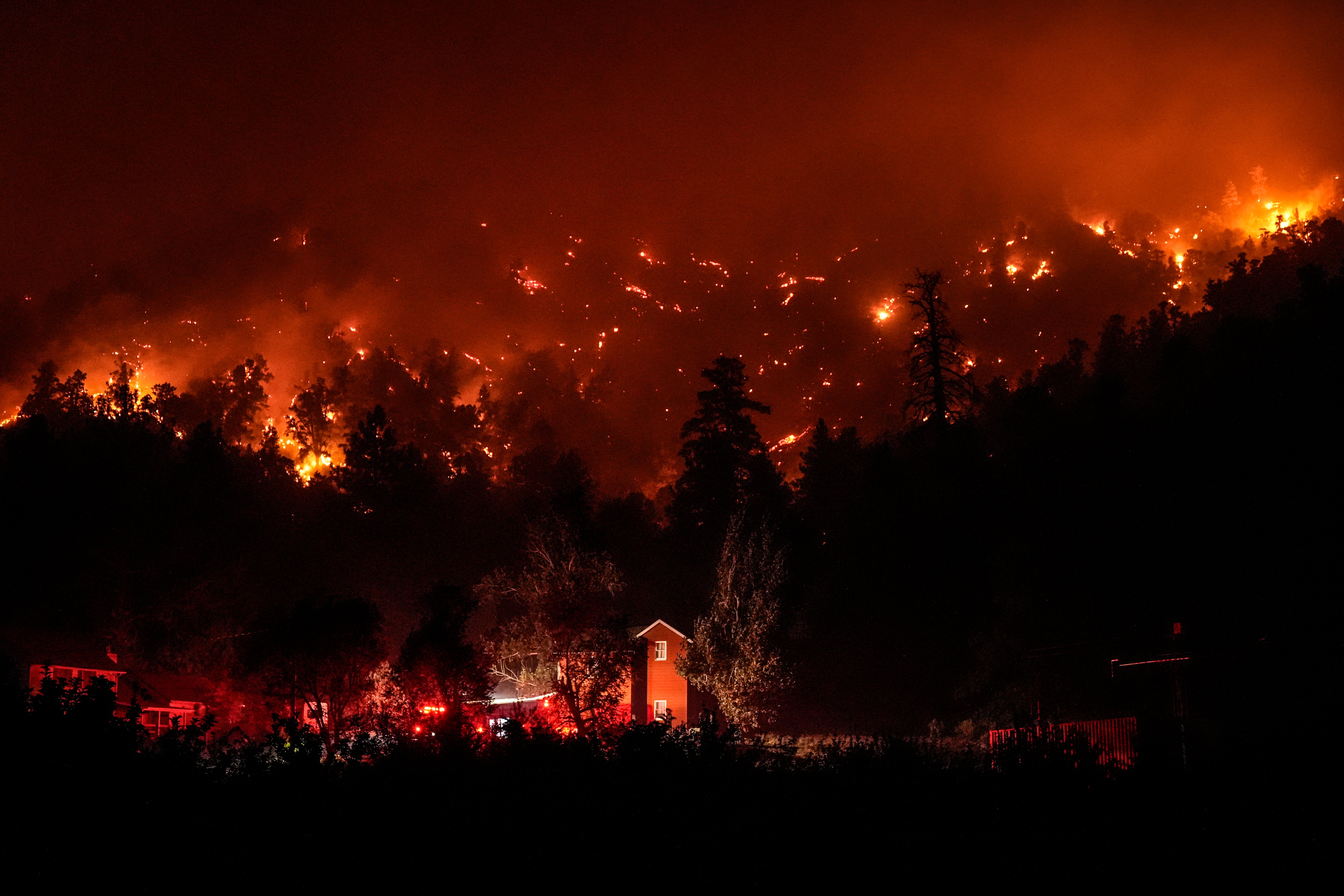 The uncontained Bridge Fire is burning 30 miles outside of Los Angeles