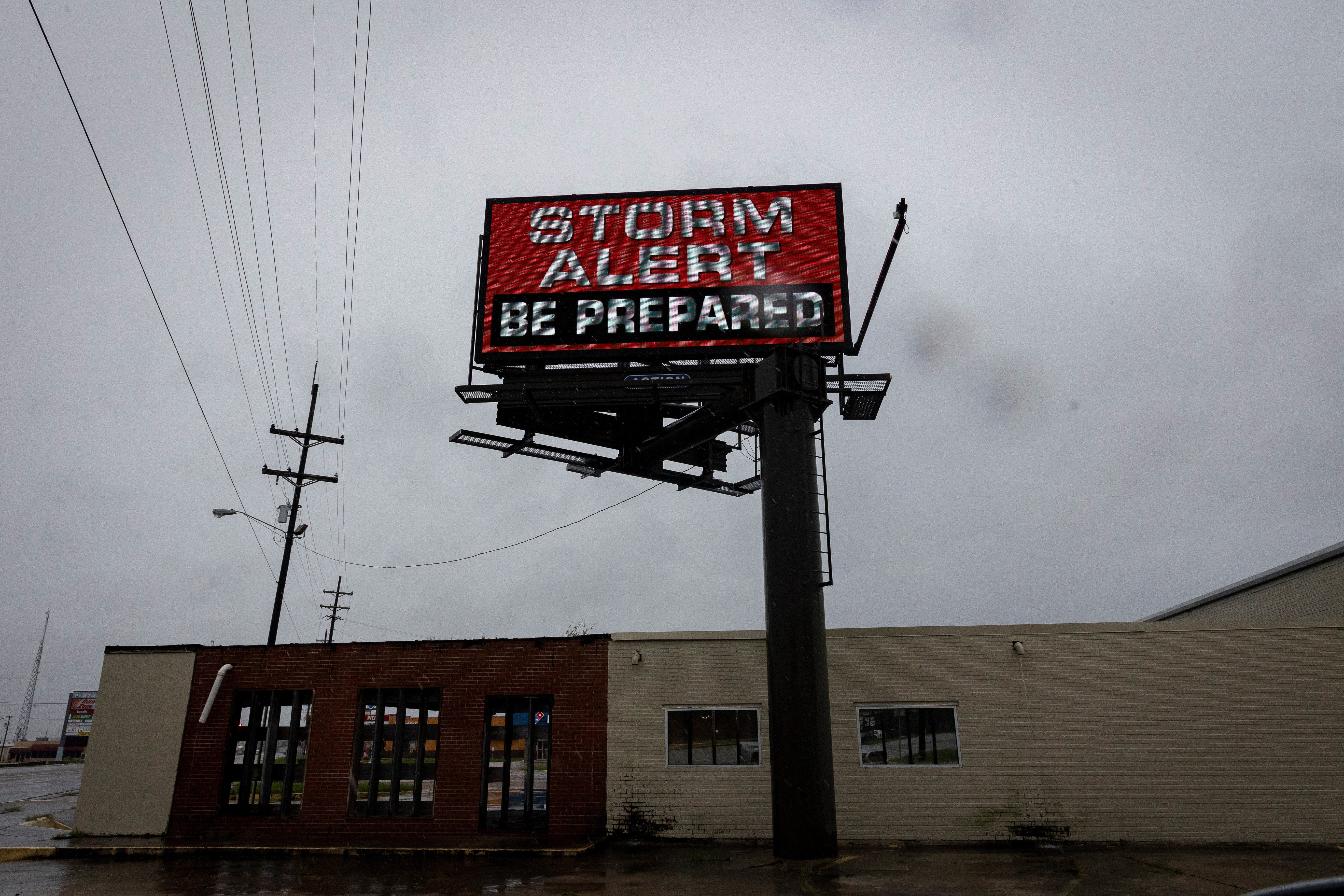 A billboard is seen on Wednesday in Morgan City, Louisiana, as Hurricane Francine approaches the U.S. Gulf Coast. Hurricane Francine is less than 100 miles away from the area. It is projected to make landfall by the afternoon or evening.