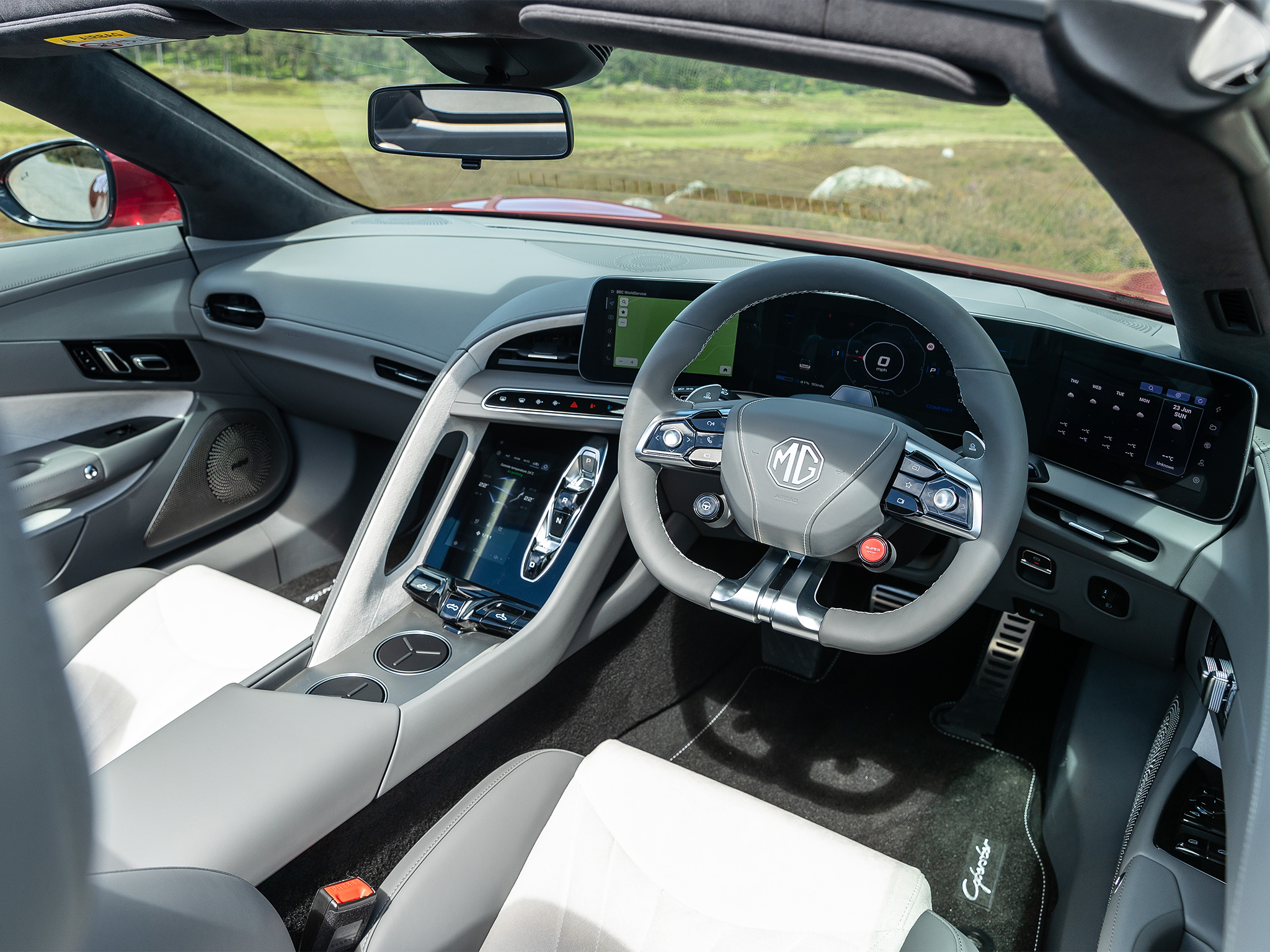 Inside, the MG Cyberster GT boasts a modern and stylish interior with plenty of technology.