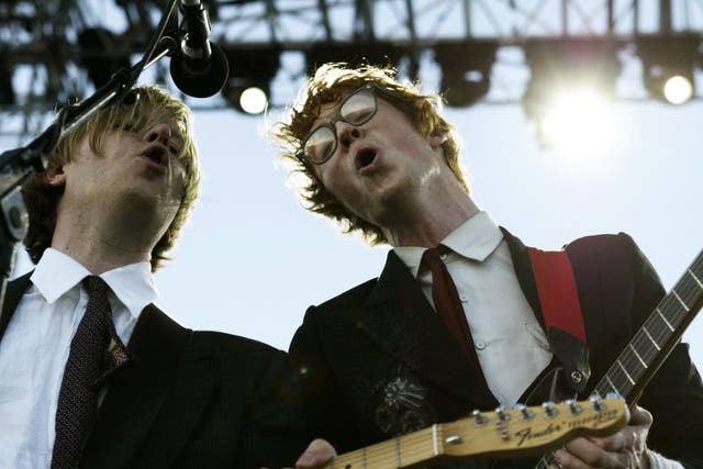 <p>Arcade Fire performing at Coachella Festival in 2005</p>