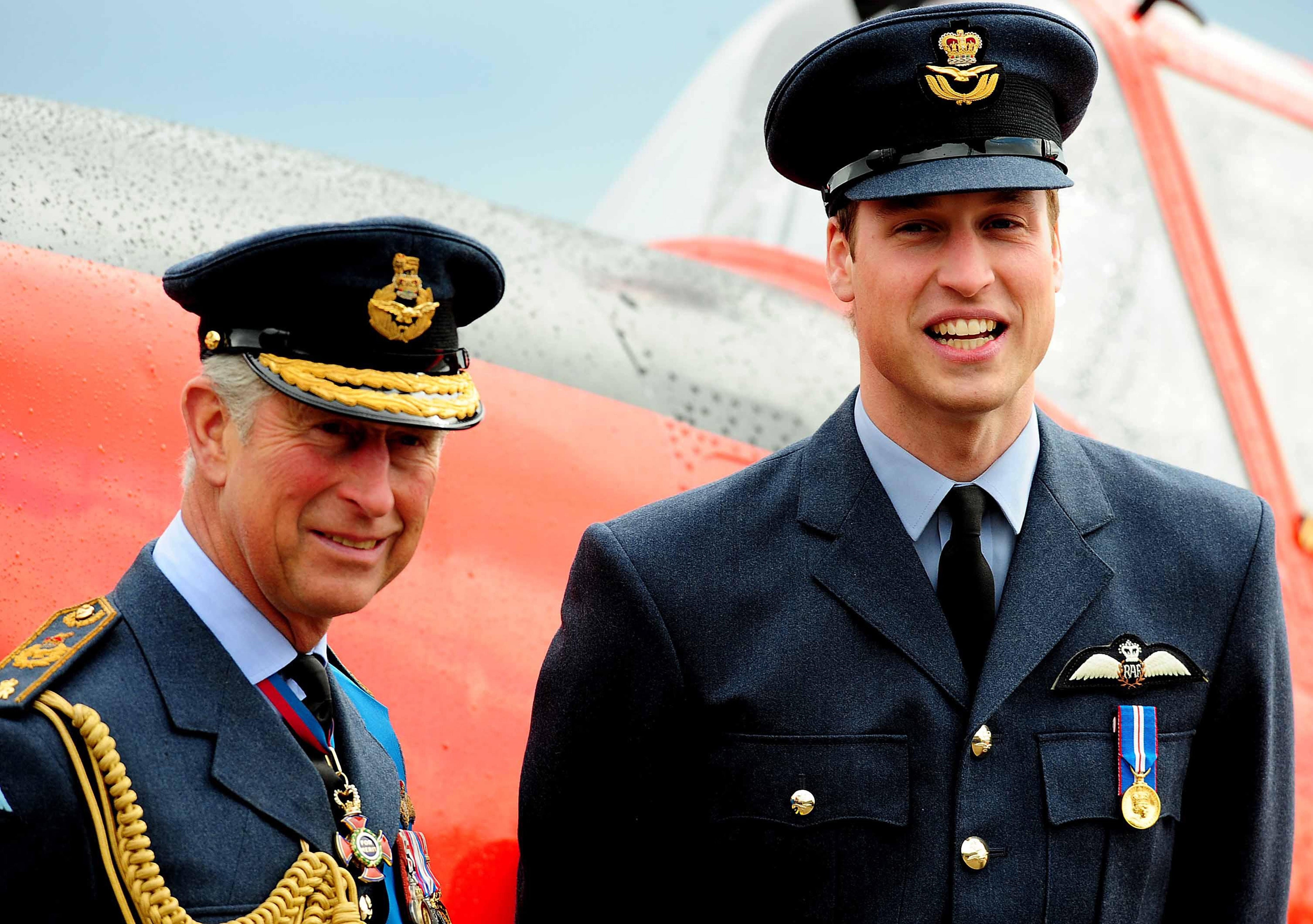 Prince William and his father, the then prince of Wales at RAF Cranwell, Lincolnshire after William received his RAF wings from his father (Rui Vieira/PA)