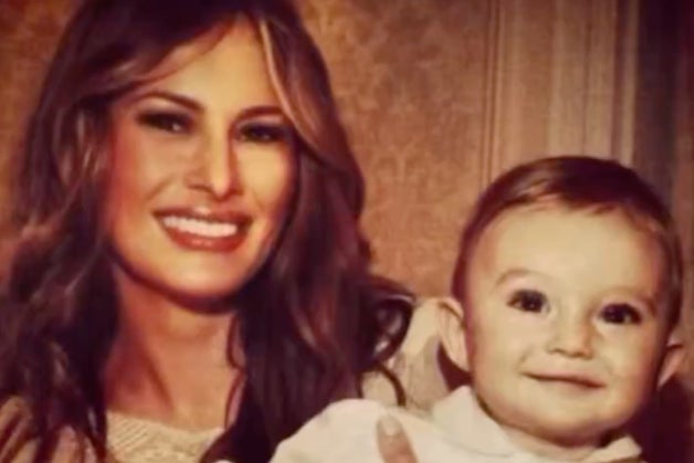 Melania Trump shared this image of her and a young Barron in the video