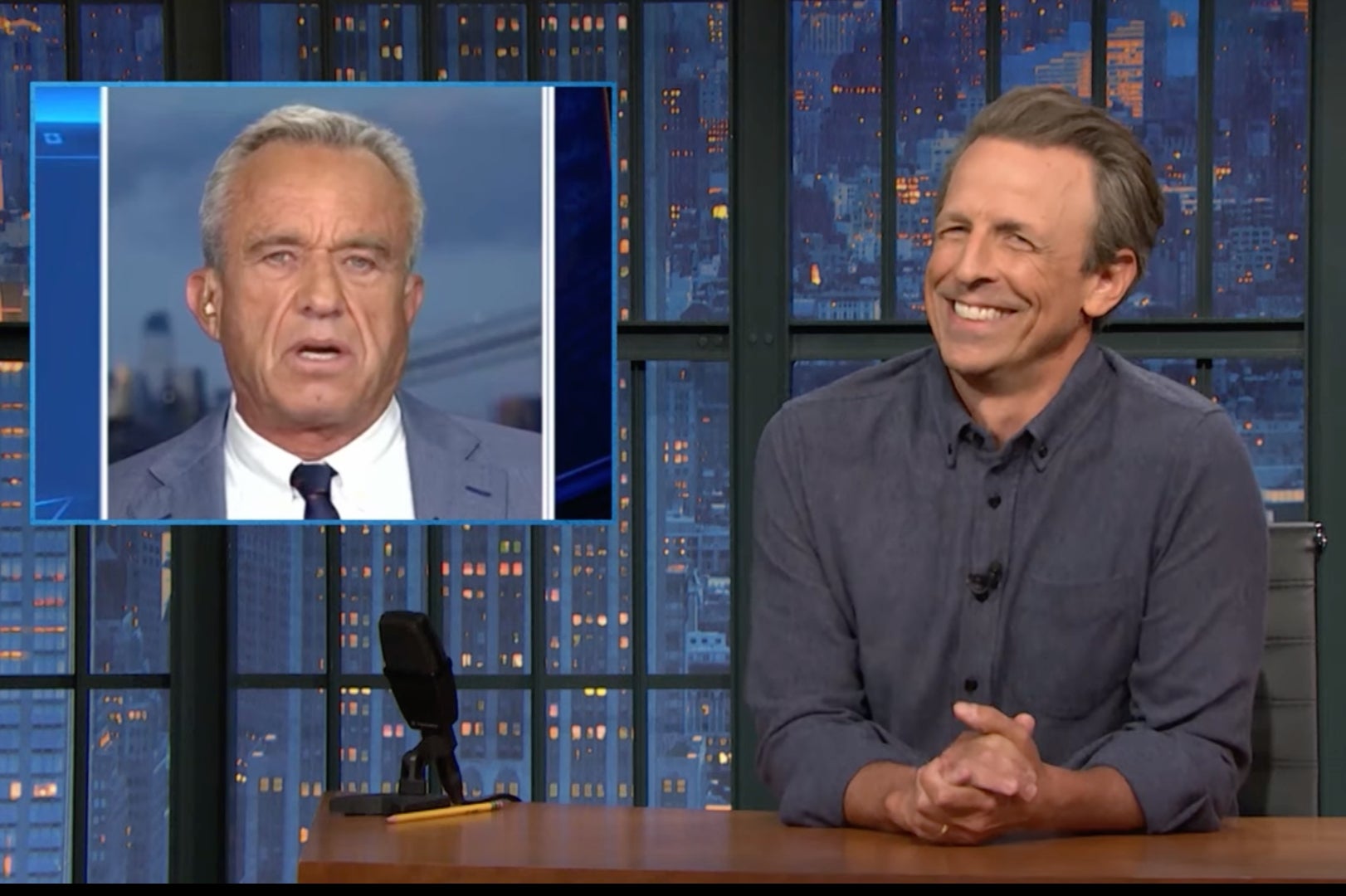 Seth Meyers joked that Robert F Kennedy Jr might not be the best person to defend Donald Trump’s debate meltdown over eating pet dogs and cats