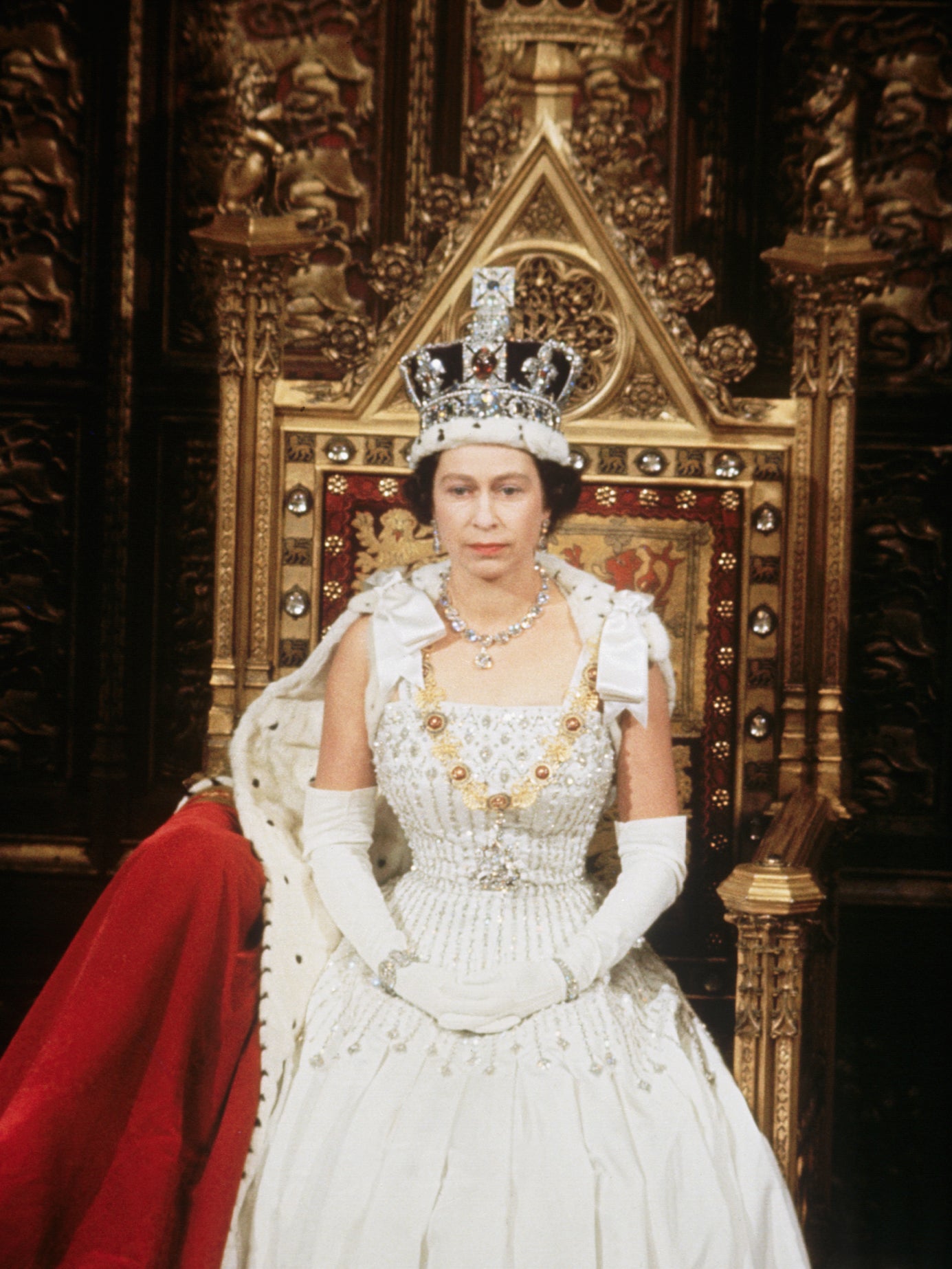 The Queen wore the Imperial State Crown and Robe of State for the opening of parliament in 1966 (Corbis/Getty Images)