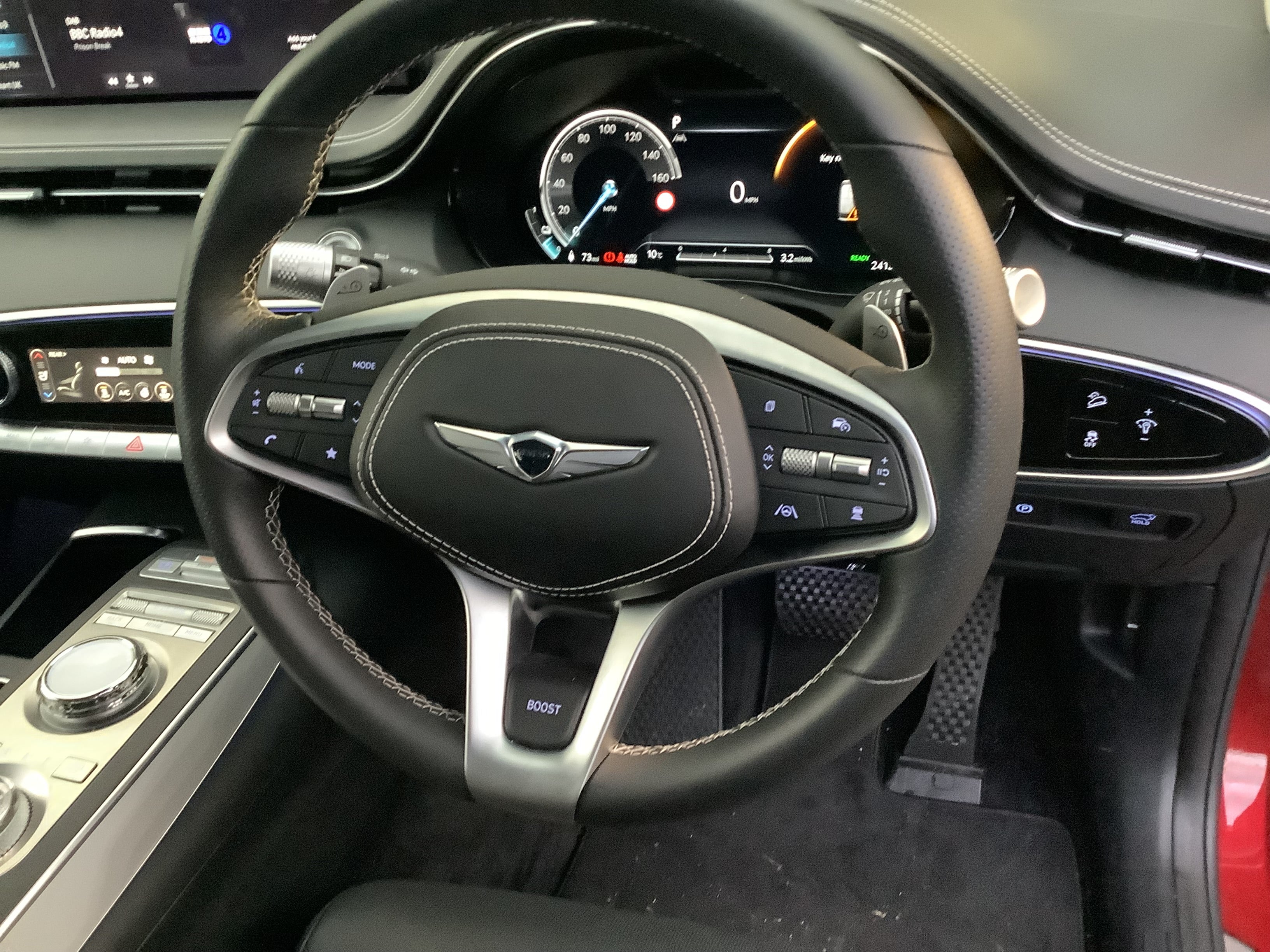 A button on the steering wheel activates ‘boost mode’, a 10-second burst of maximum acceleration, taking the car from 0-60mph in 4.2 seconds, which is perfect for overtaking