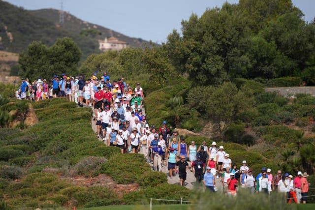 <p>Fans were forced to queue for hours for shuttle buses to the course at the Solheim Cup</p>