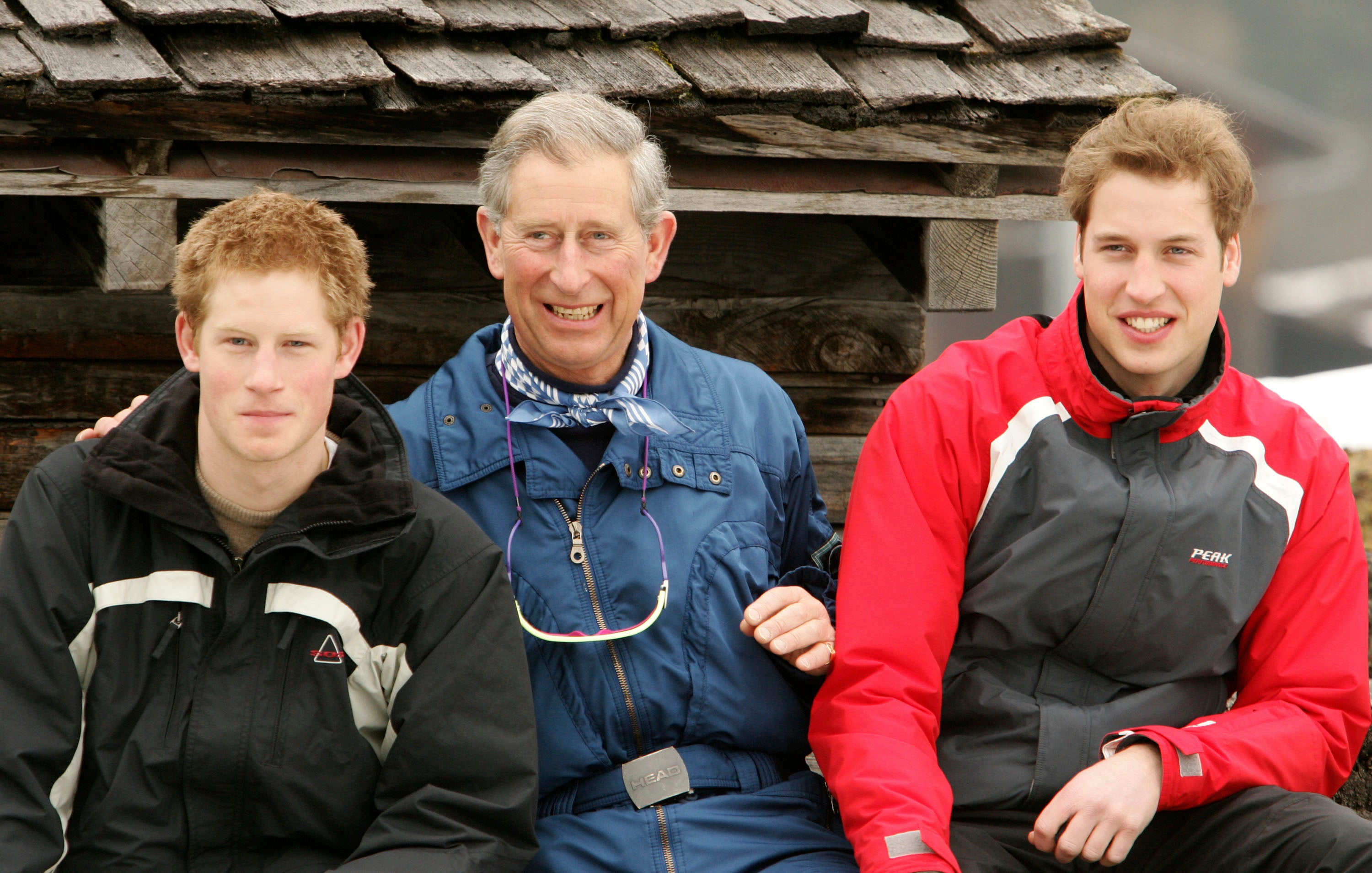 Charles poses with his sons during the royal family’s ski break in 2005 in Switzerland
