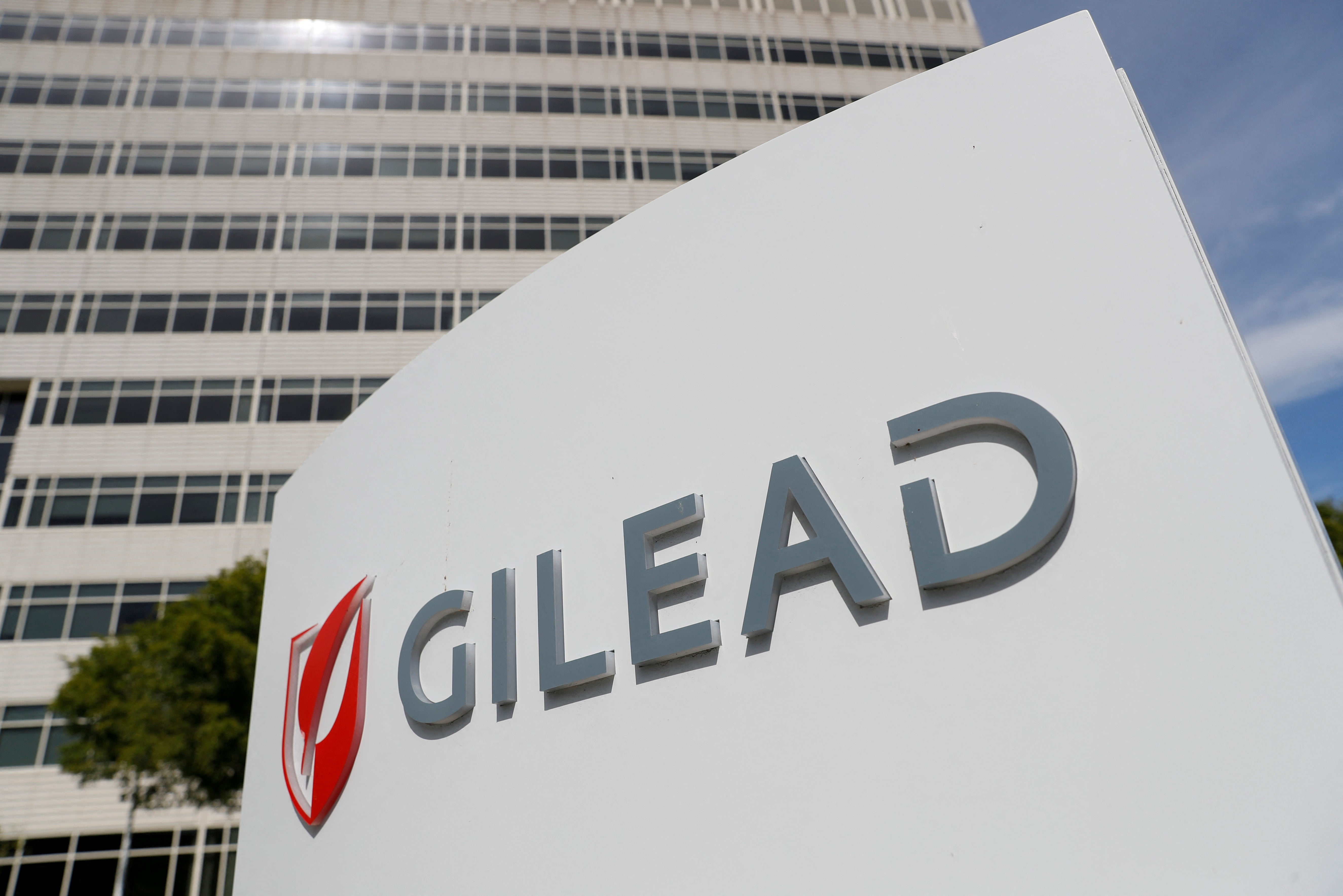 The outside of the Gilead Sciences, Inc. office in Foster City, California, in May 2018. The drugmaker said its twice-yearly injection shot lenacapvir had reduced the risk of HIV infection in subjects of a Phase 3 clinical trial by 96 percent