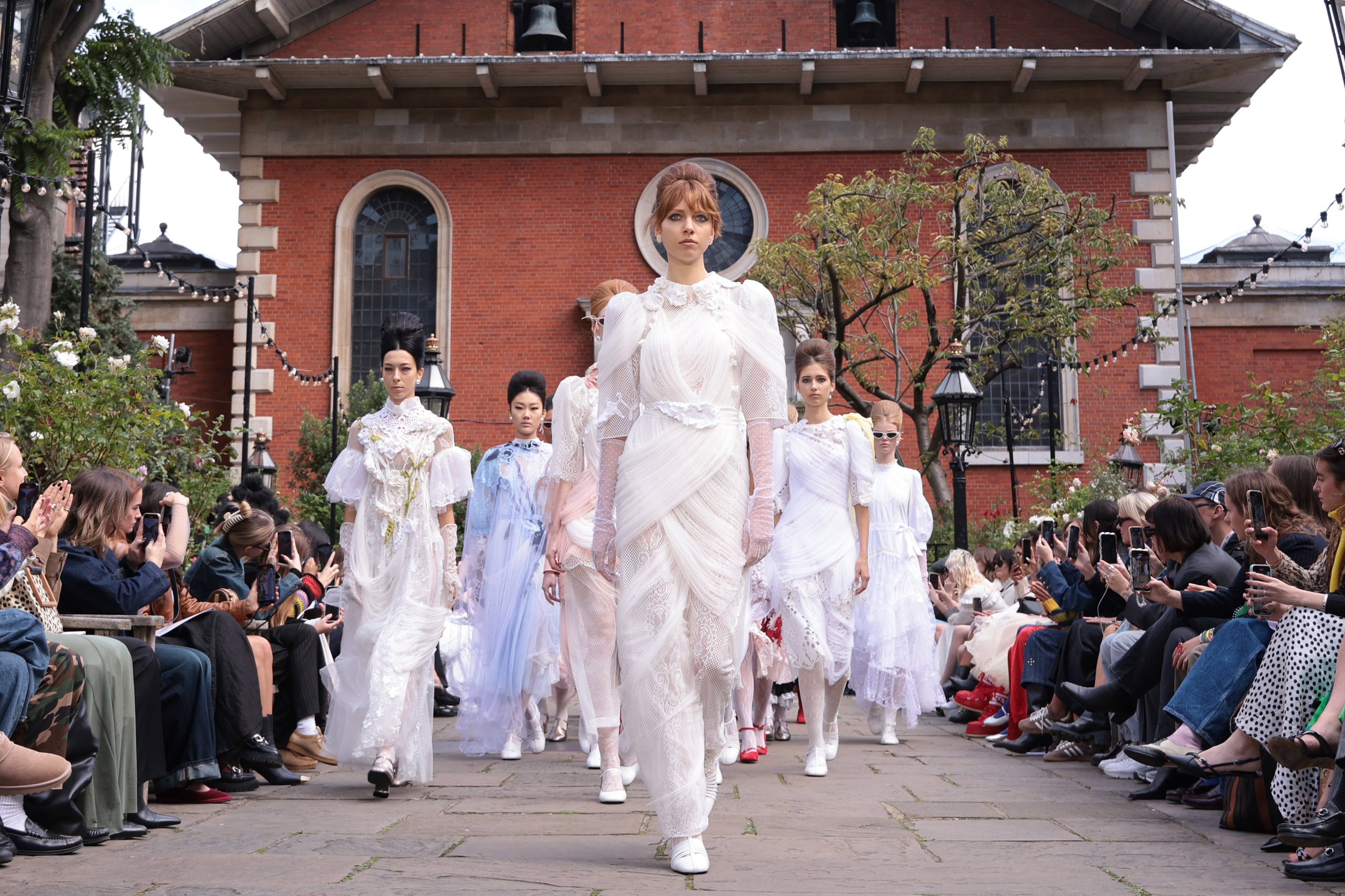 Models on the Bora Aksu runway at London Fashion Week