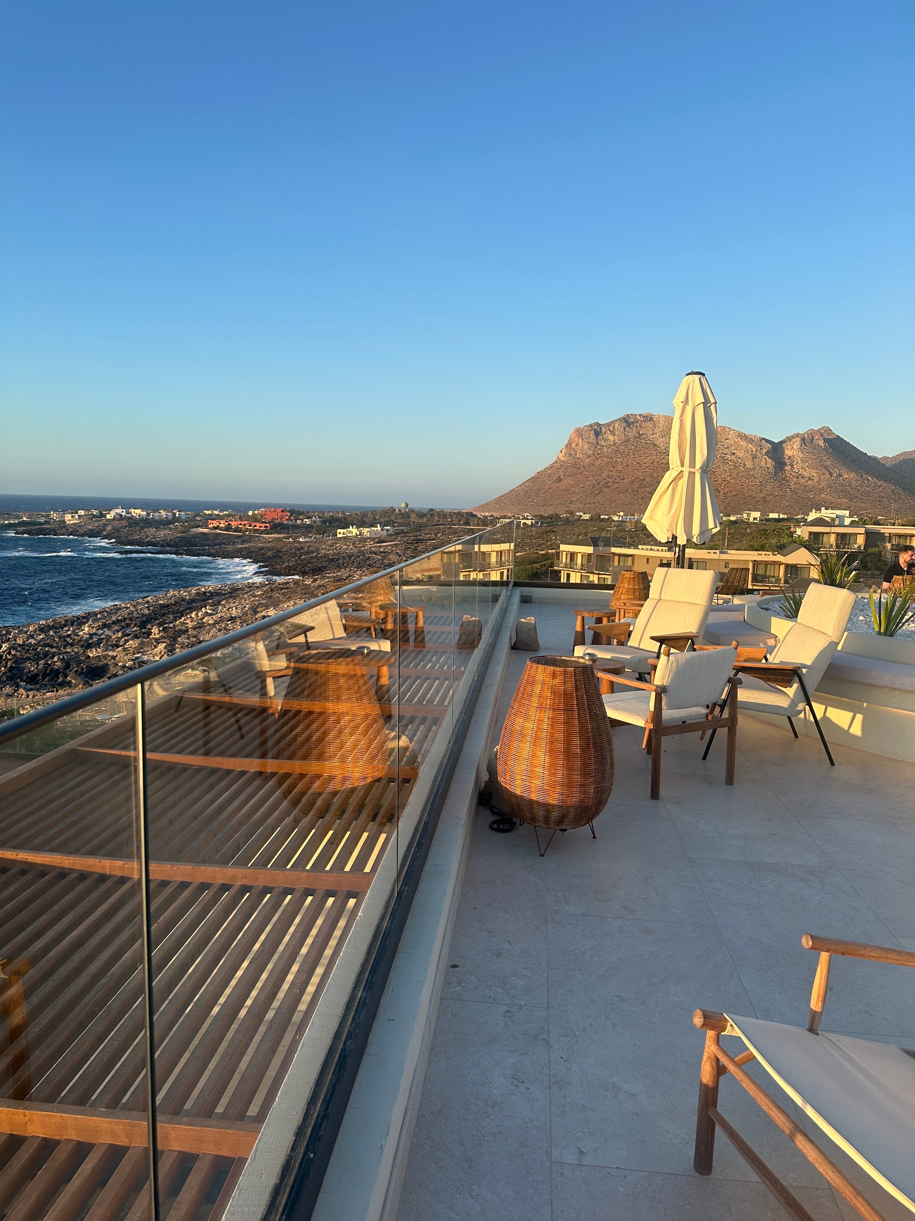 The view of the sea from the rooftop terrace and bar at the Isla Brown Chania hotel