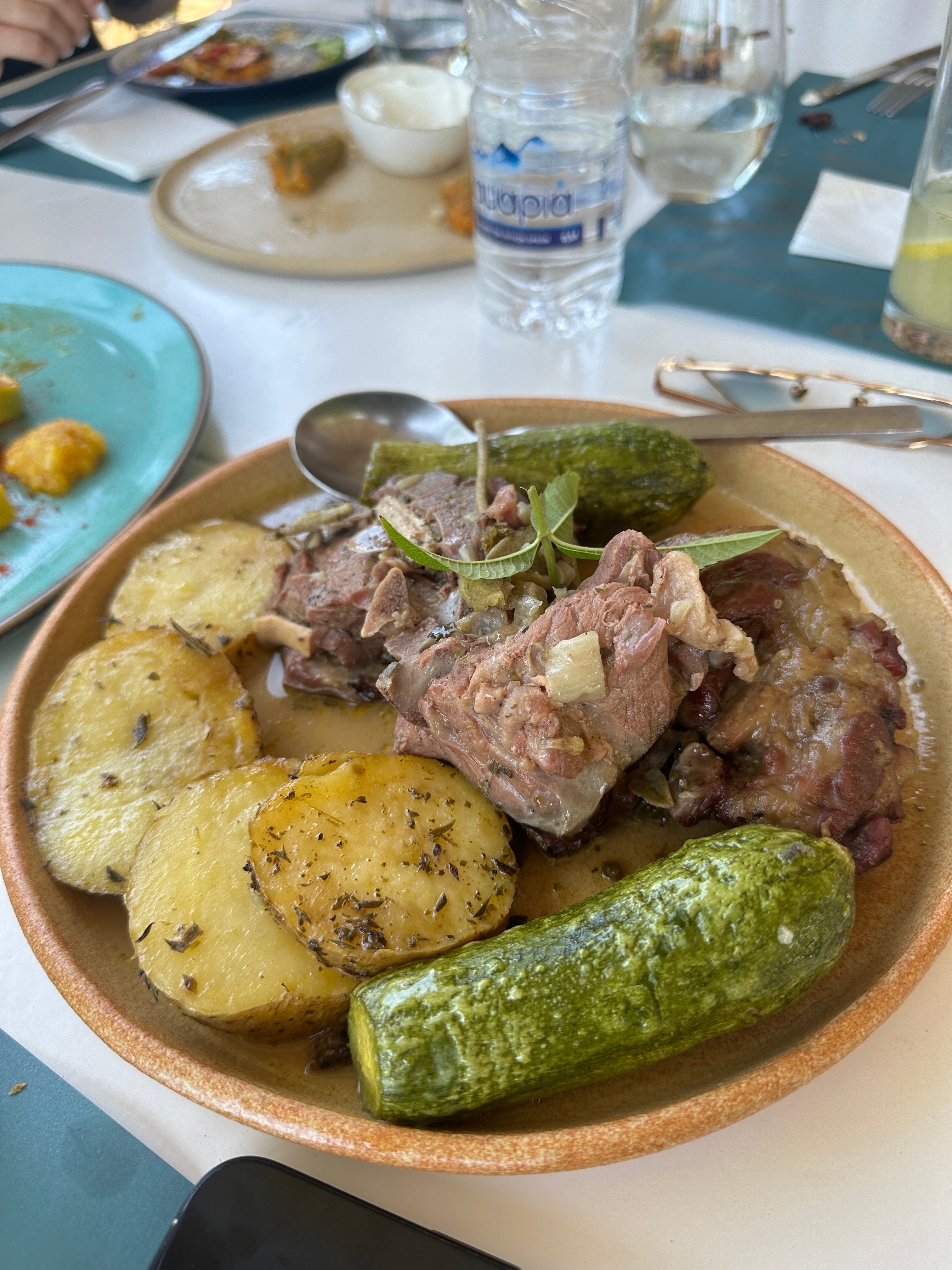 The lamb served at the restaurant at the Botanical Gardens of Crete