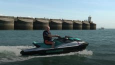 Watch: Ed Davey jet-skis to Lib Dem conference in Brighton