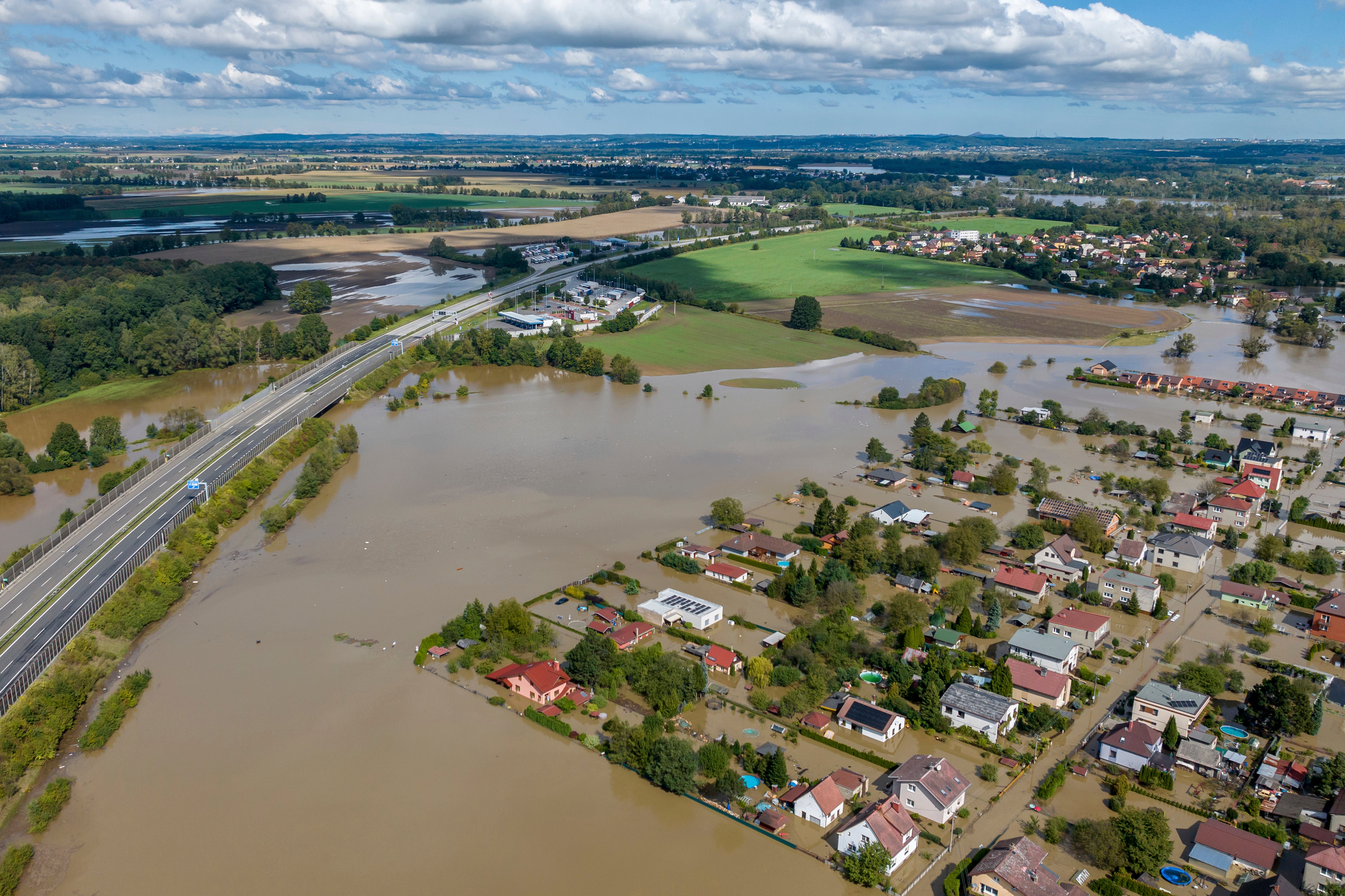 A drone image showing the floods in the Ostrava-Koblov district, Czech Republic, Sunday Sept. 15, 2024