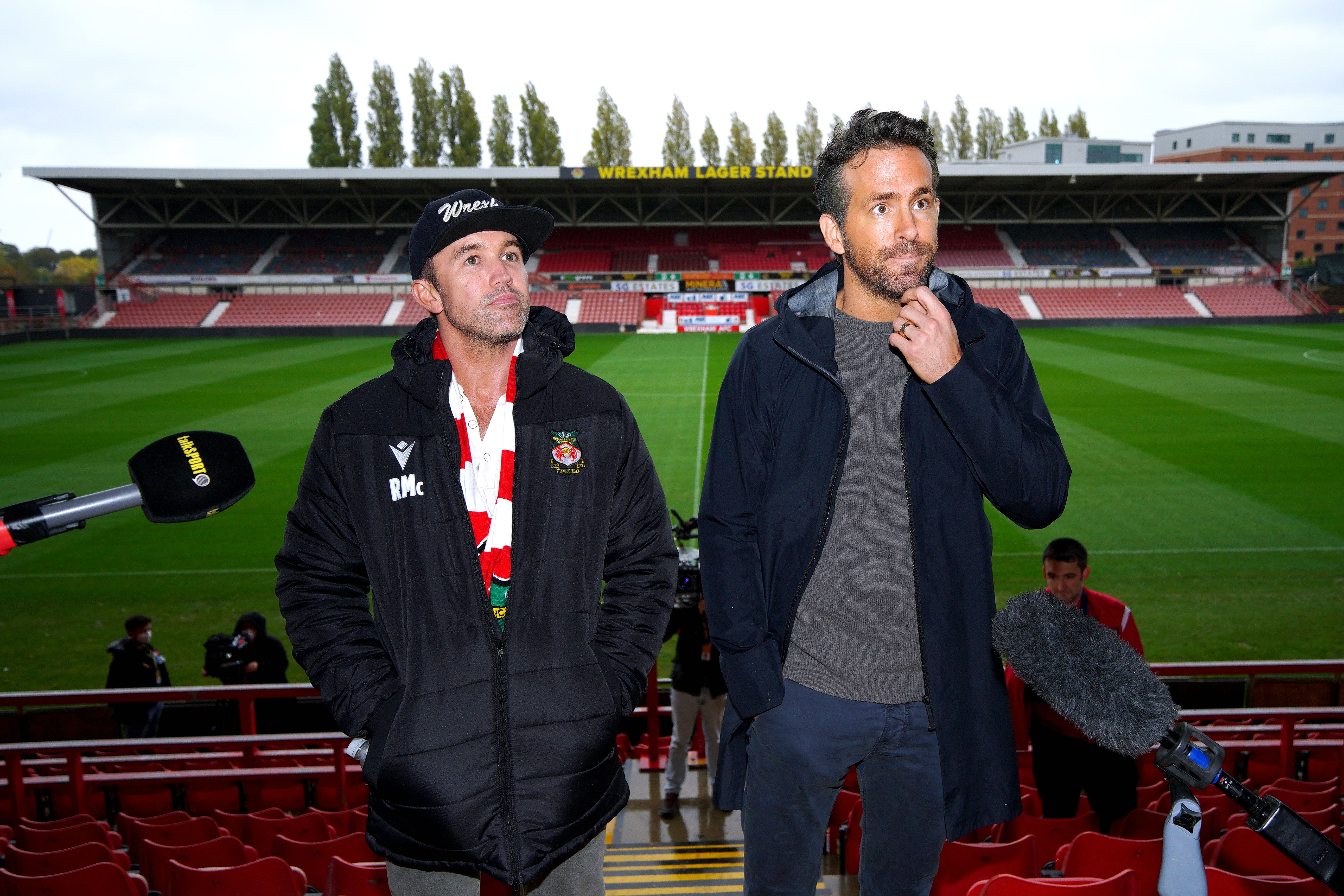 Wrexham co-owners Rob McElhenney and Ryan Reynolds in the stands