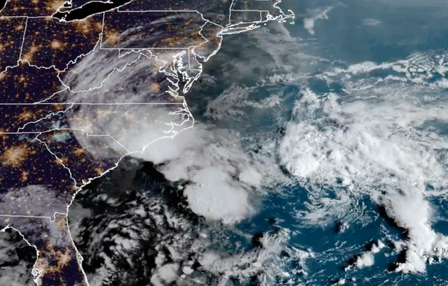 <p>The NOAA GOESEast satellite shows an aerial view of the storm, known as  Potential Tropical Cyclone Eight, earlier this morning. A tropical storm warning is in effect for parts of coastal North and South Carolina</p>