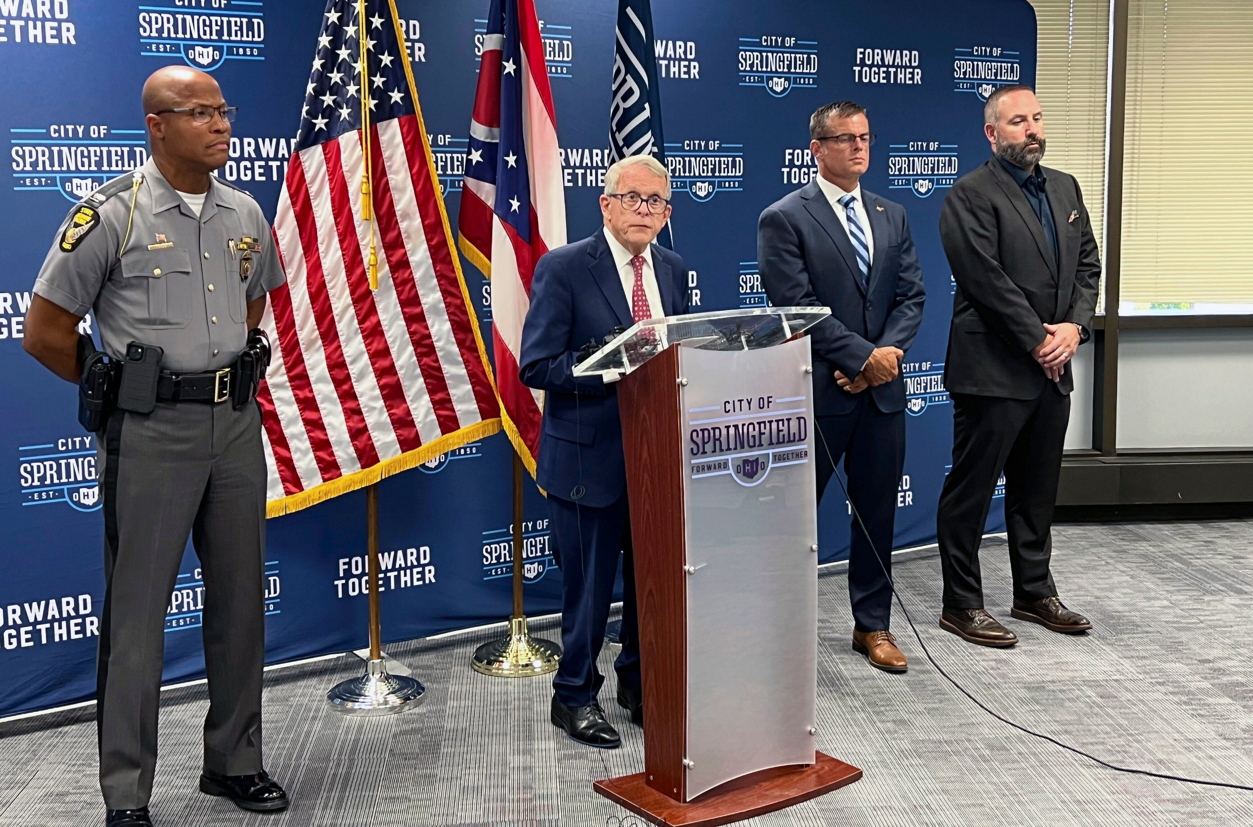 Ohio governor Mike DeWine holds a news conference in Springfield, Ohio on Monday Sep 16, 2024