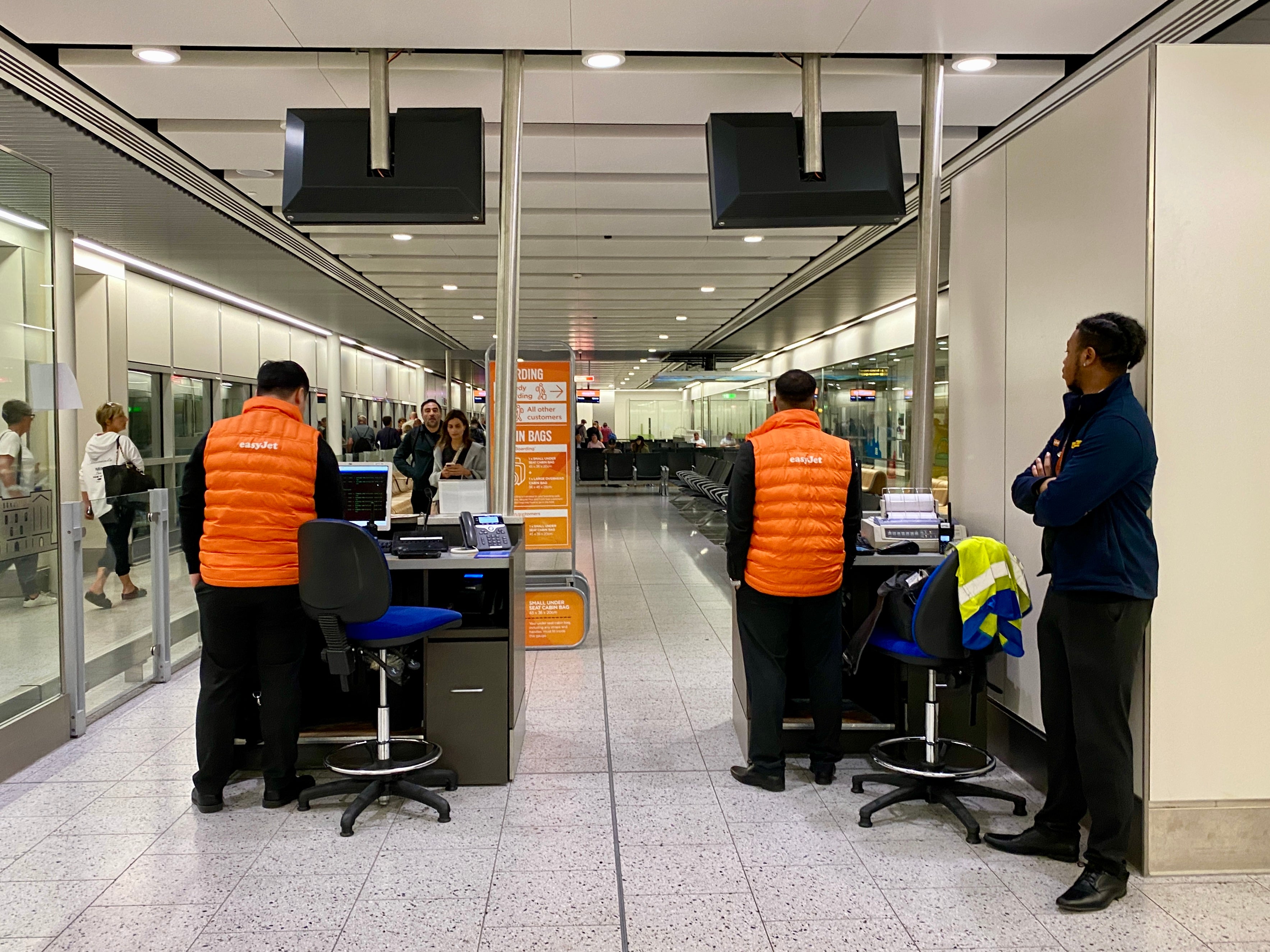 Last call: easyJet boarding gate at Gatwick airport