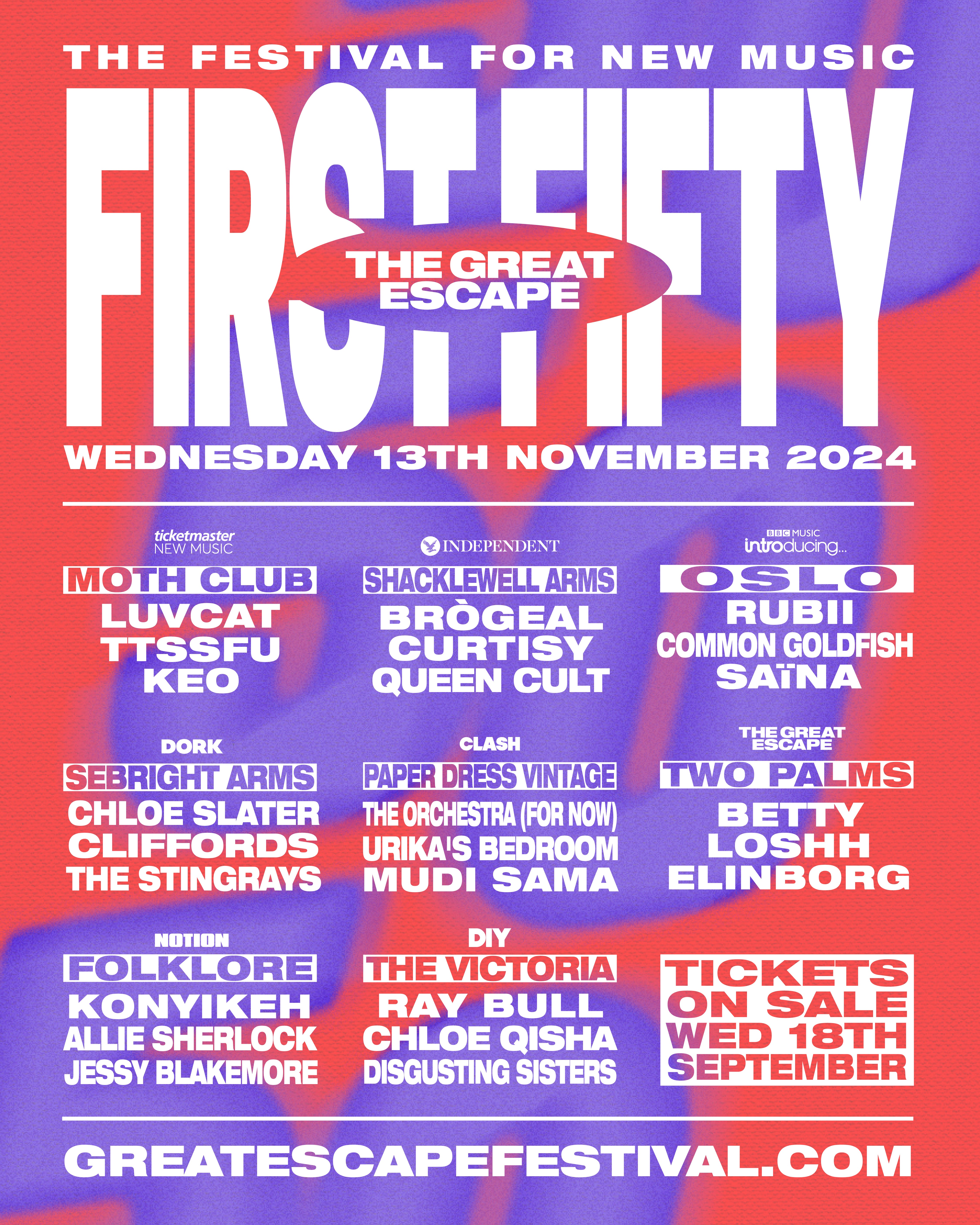 The poster for The Great Escape Festival’s First Fifty shows