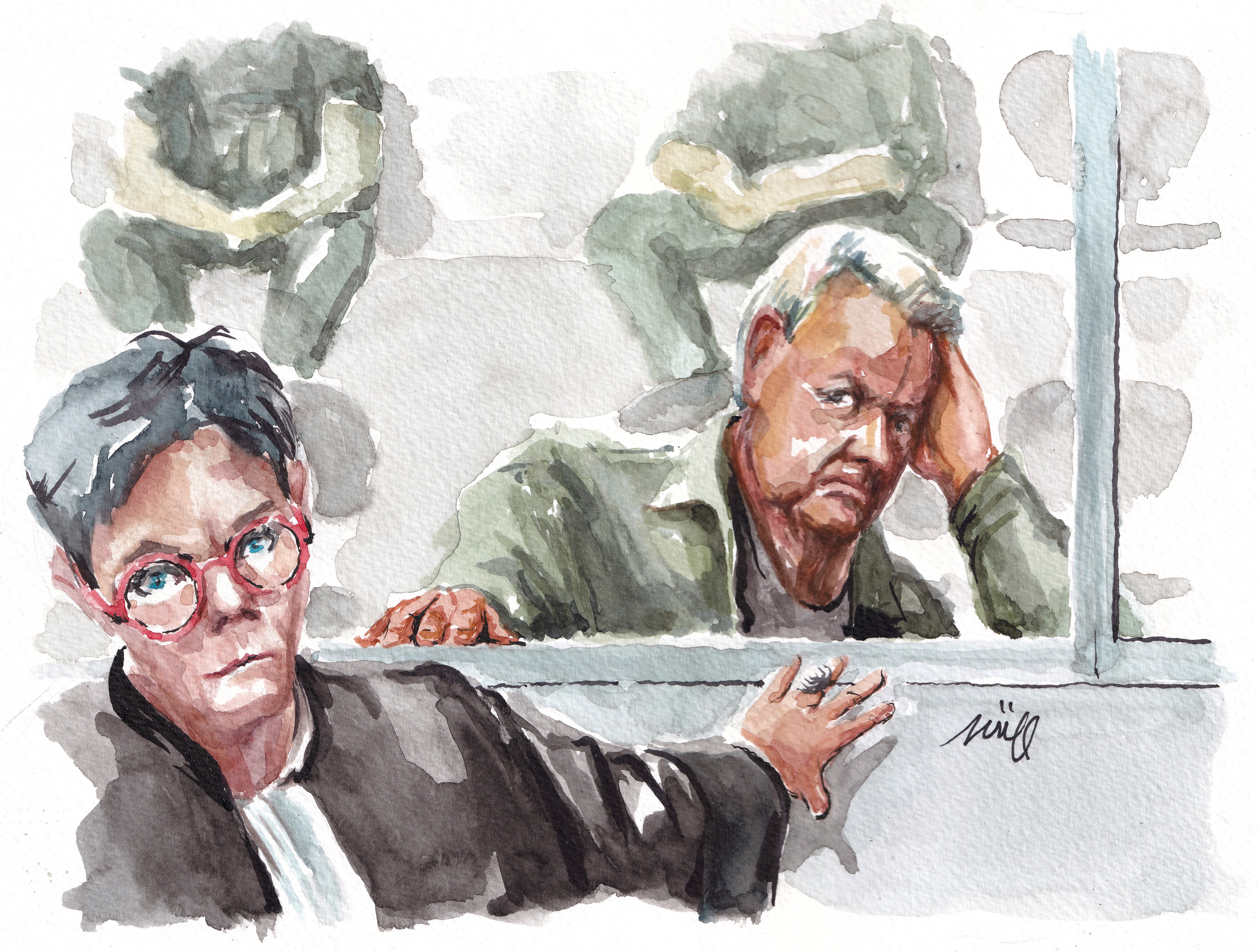 Courtroom sketch of Dominique Pelicot, who has allegedly drugged and raped his wife Gisele Pelicot