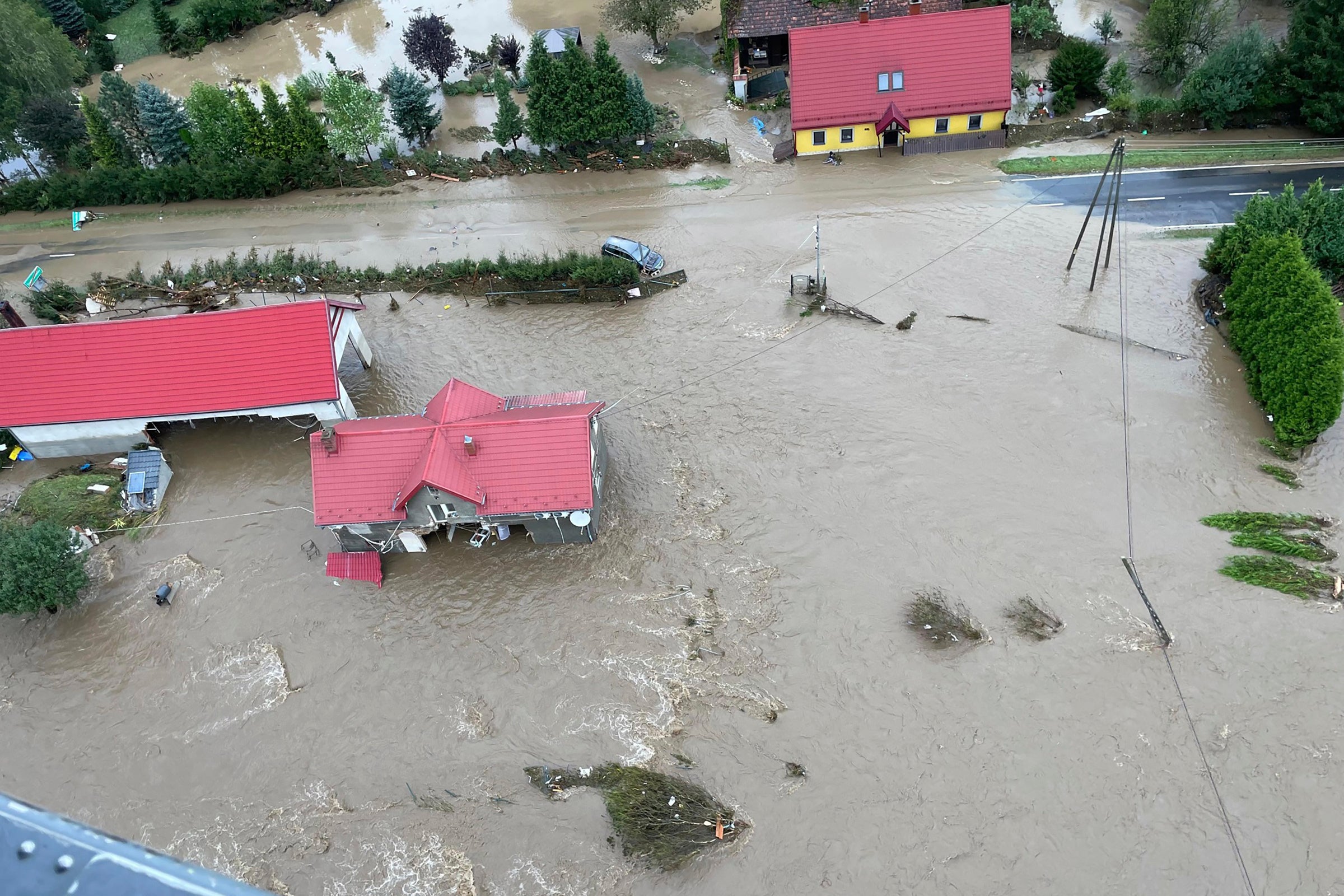 A flooded area near the Nysa Klodzka river in Poland