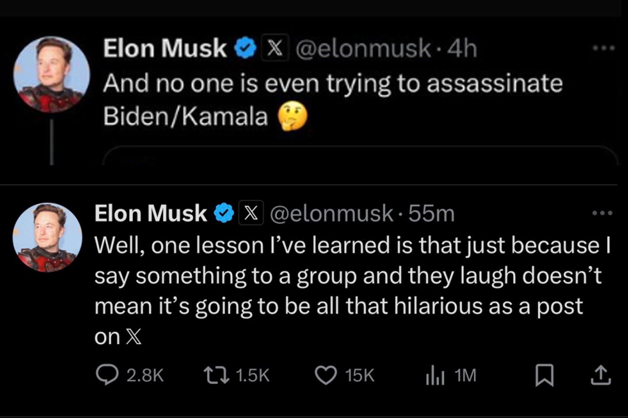 Musk tweeted his views on the second assasination attempt on Trump on Sunday evening