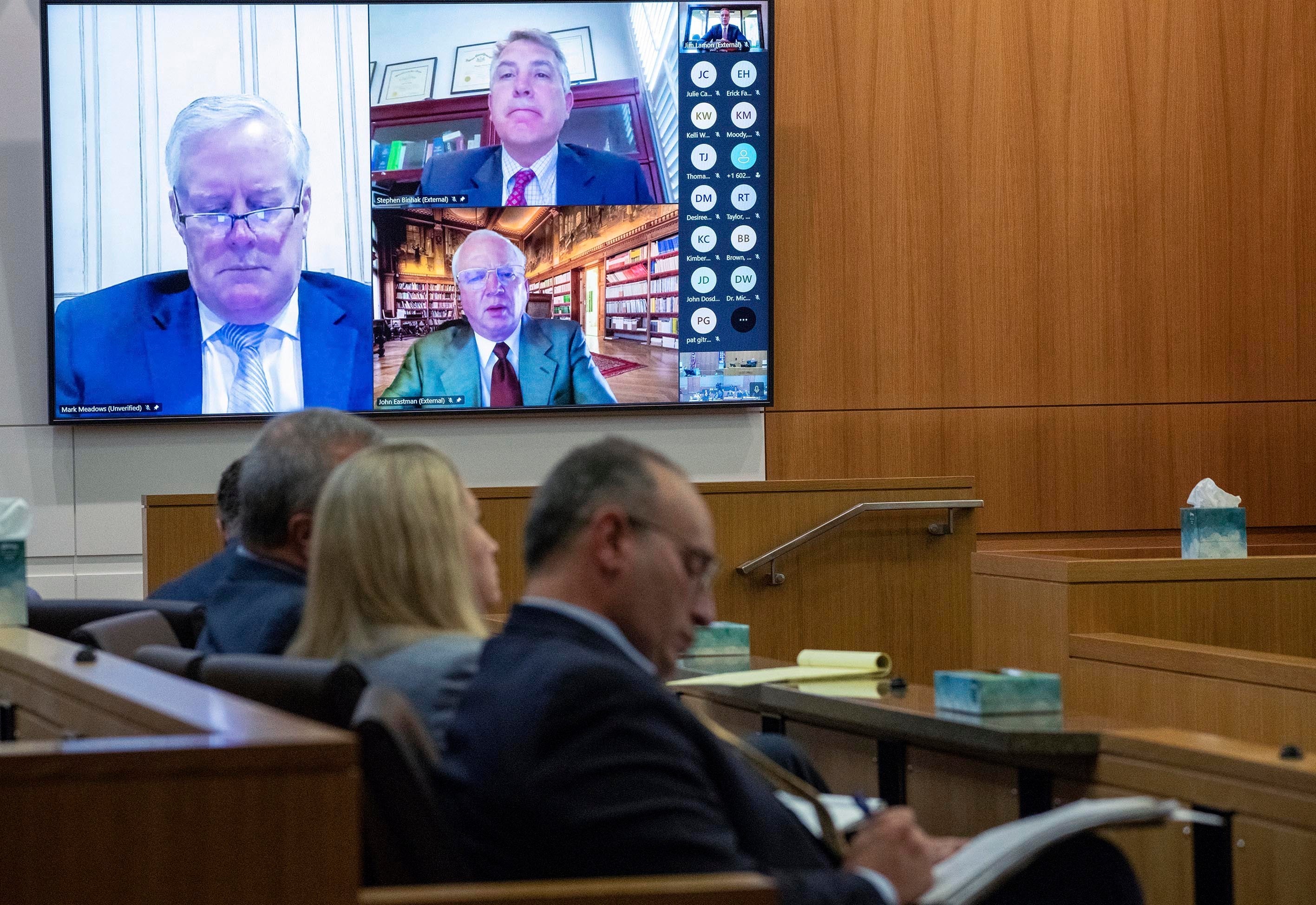 Mark Meadows appeared virtually at the pre-trial hearing in the fake electors case in Phoenix on Monday