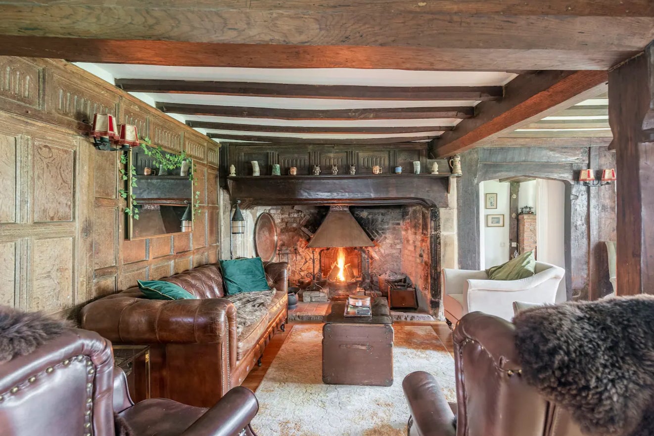 Wooden beams and leather furniture make up the perfect autumnal getaway in Shropshire