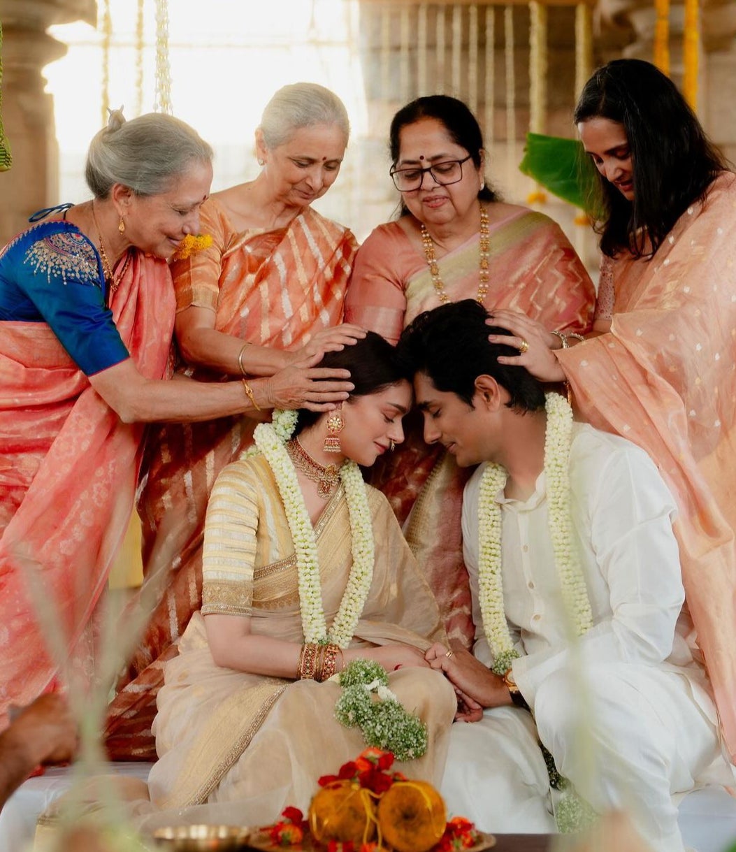 The couple were married in a 400-year-old temple of personal significance to the bride’s family