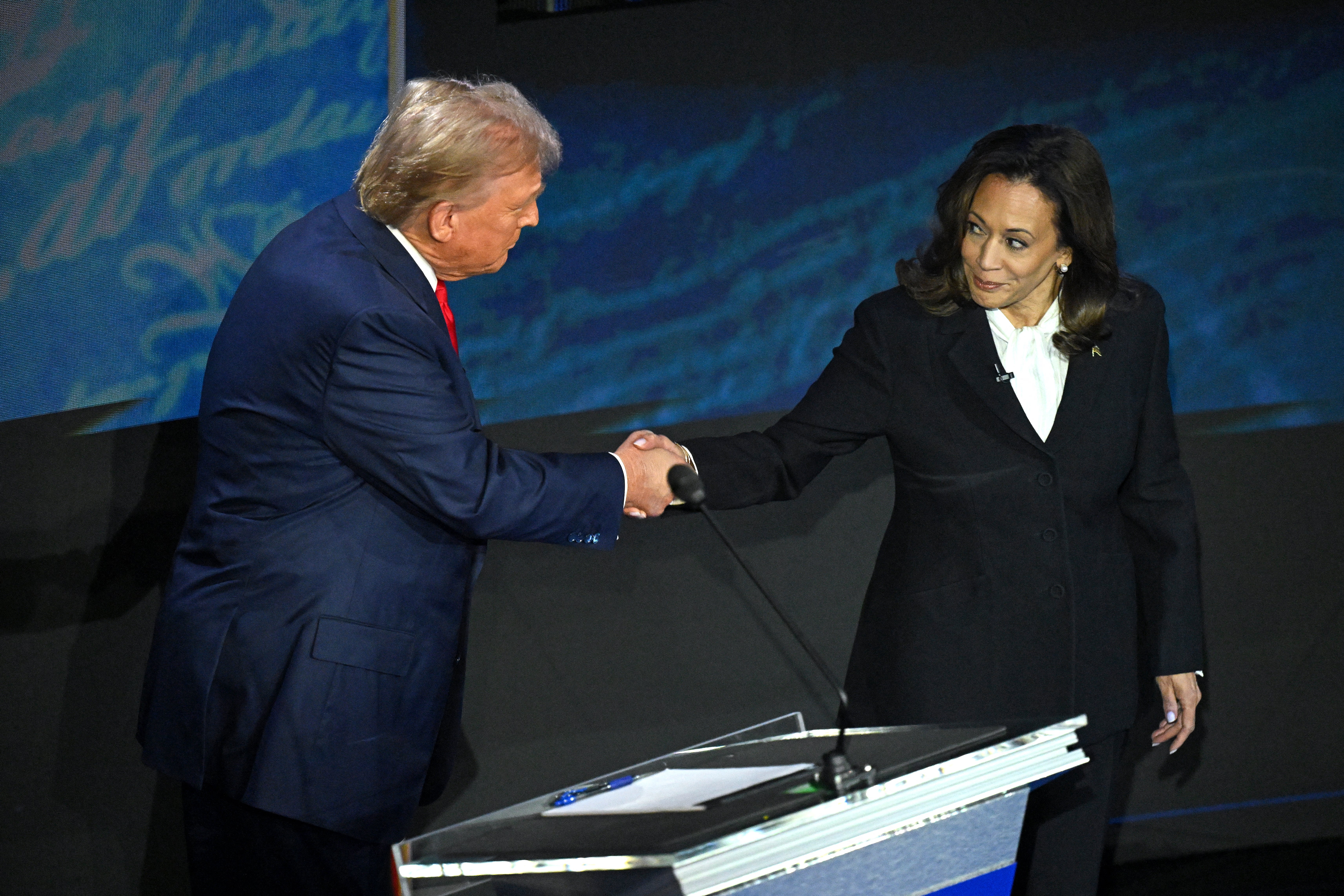 Kamala Harris shakes Donald Trump’s hand at start of debate