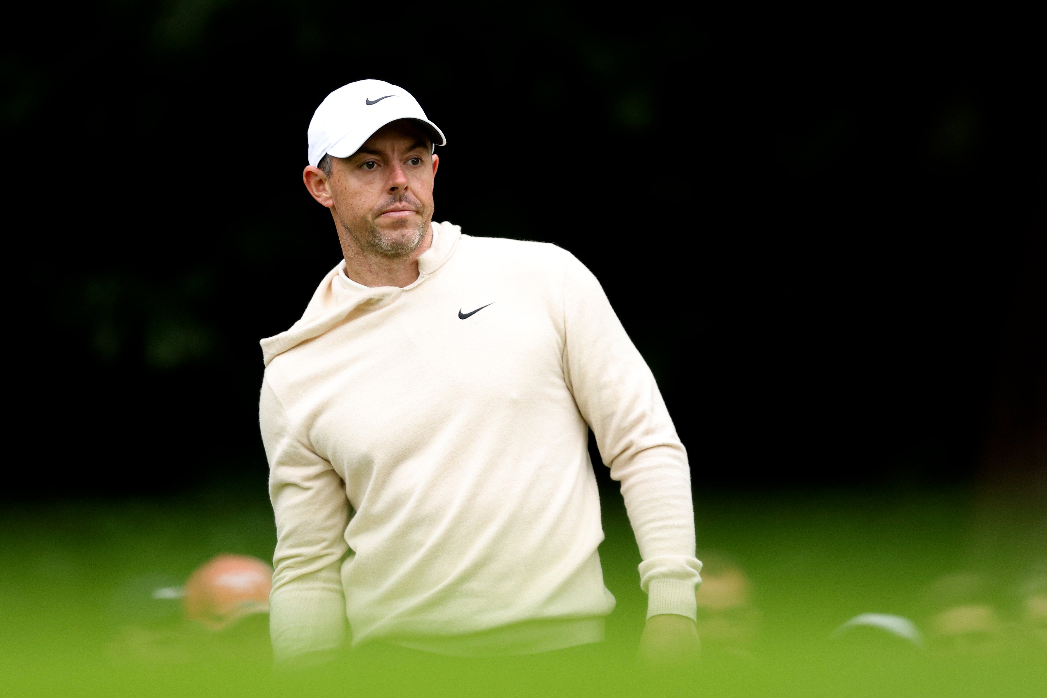 Rory McIlroy of Northern Ireland looks across the first green