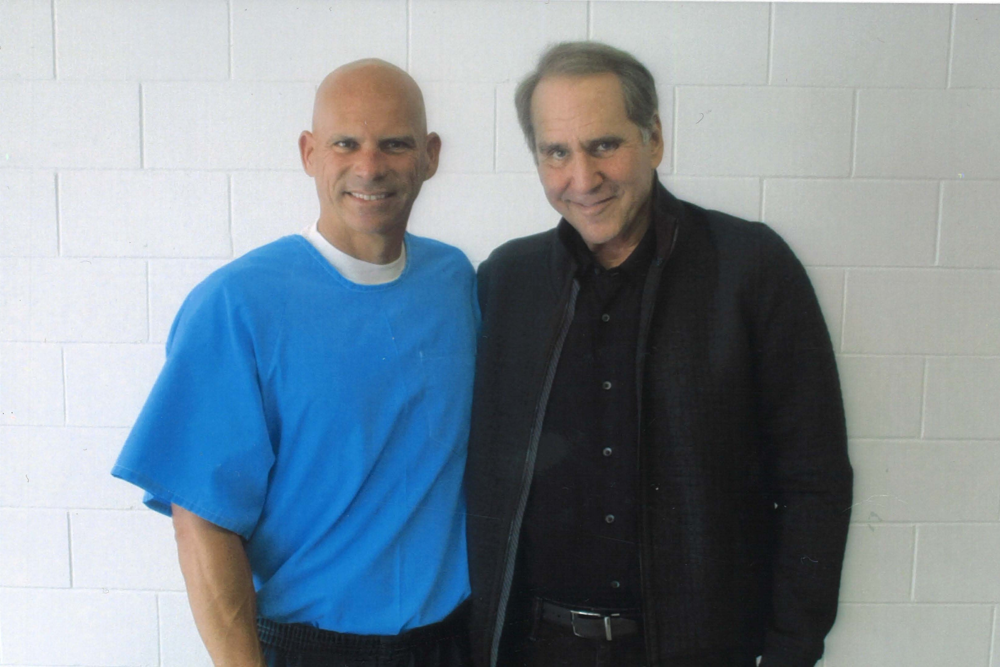 Lyle Menéndez (left) and journalist Robert Rand at the Richard J. Donovan Correctional Facility near San Diego in 2018