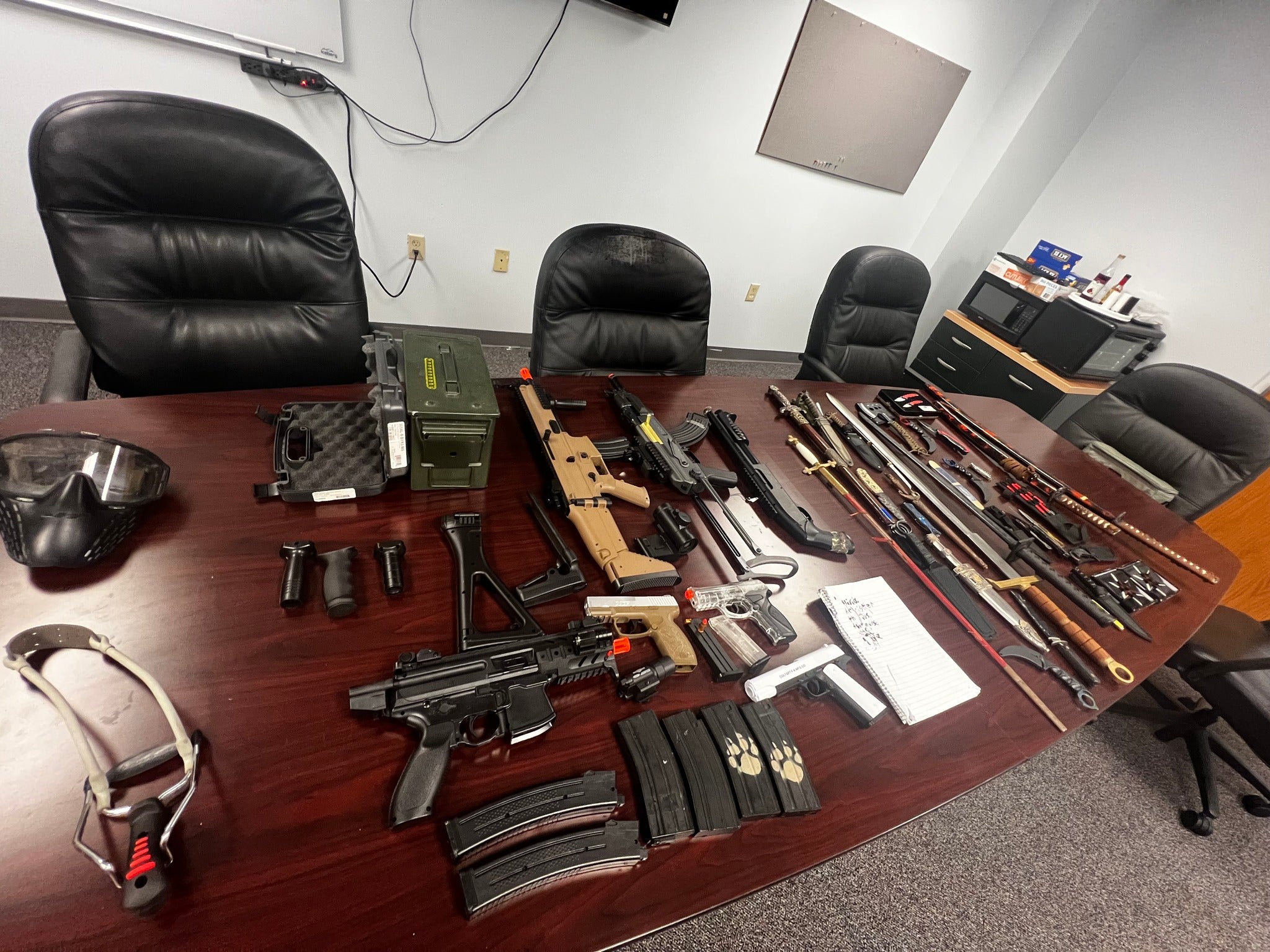 Authorities showed off a collection of weapons that Dorelli had shown other students