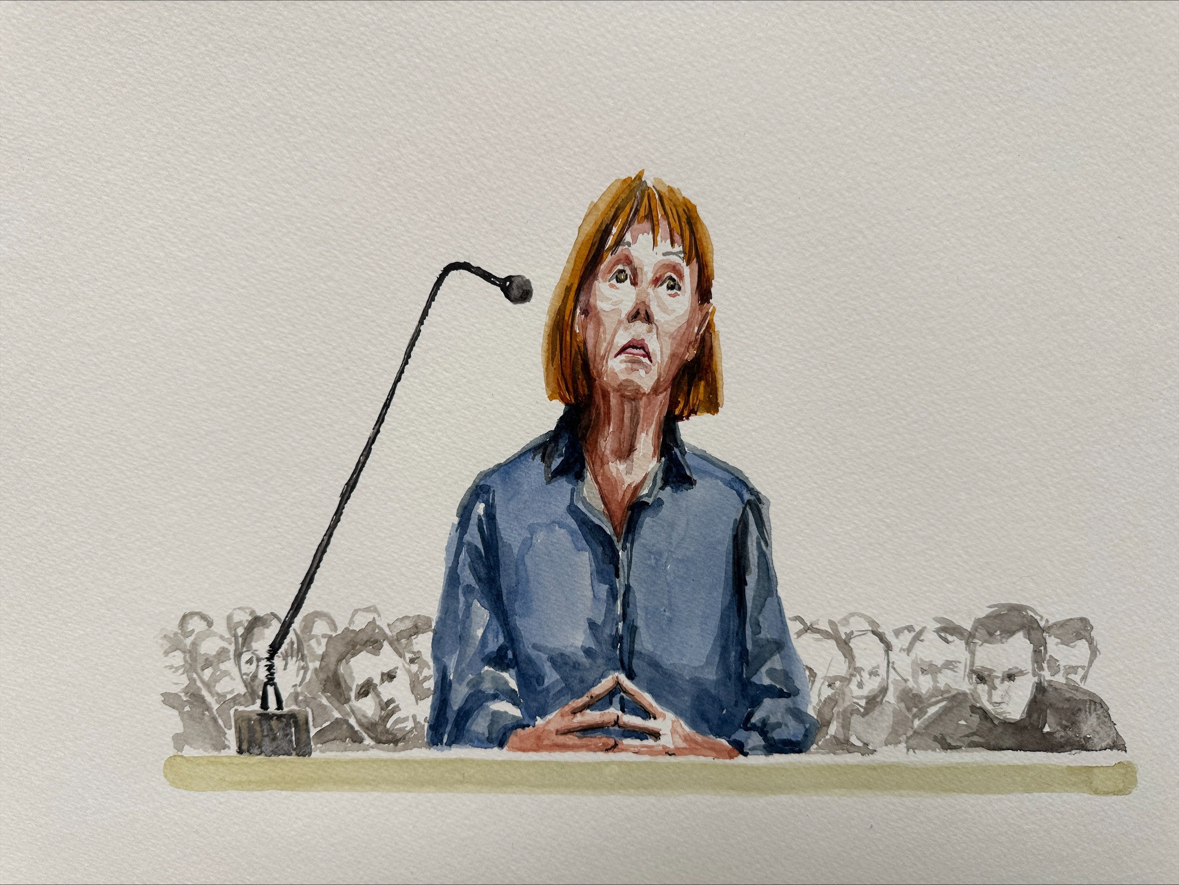 A courtroom sketch of Pelicot giving evidence