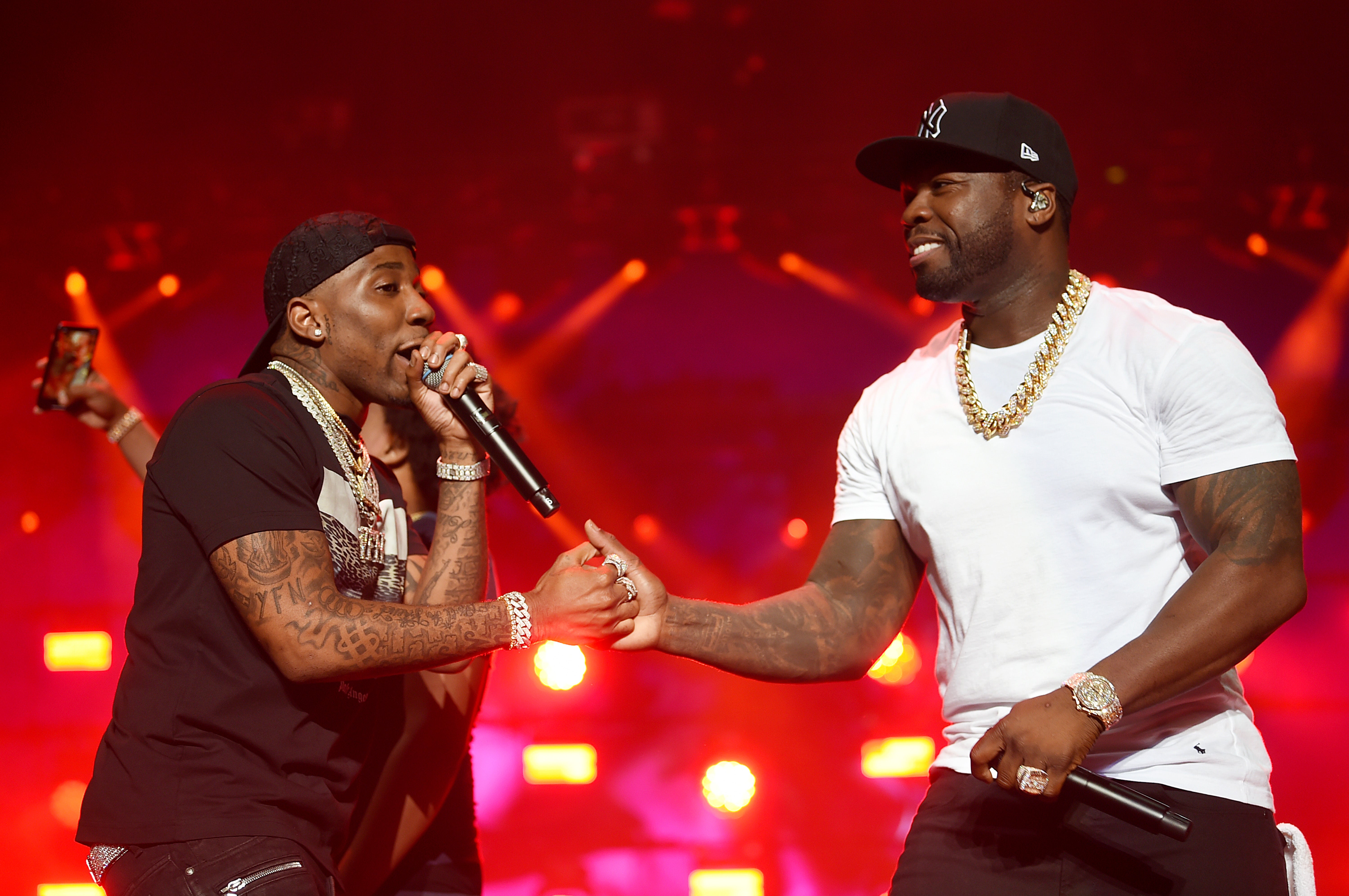 YFN Lucci performing with 50 Cent in New York in 2019