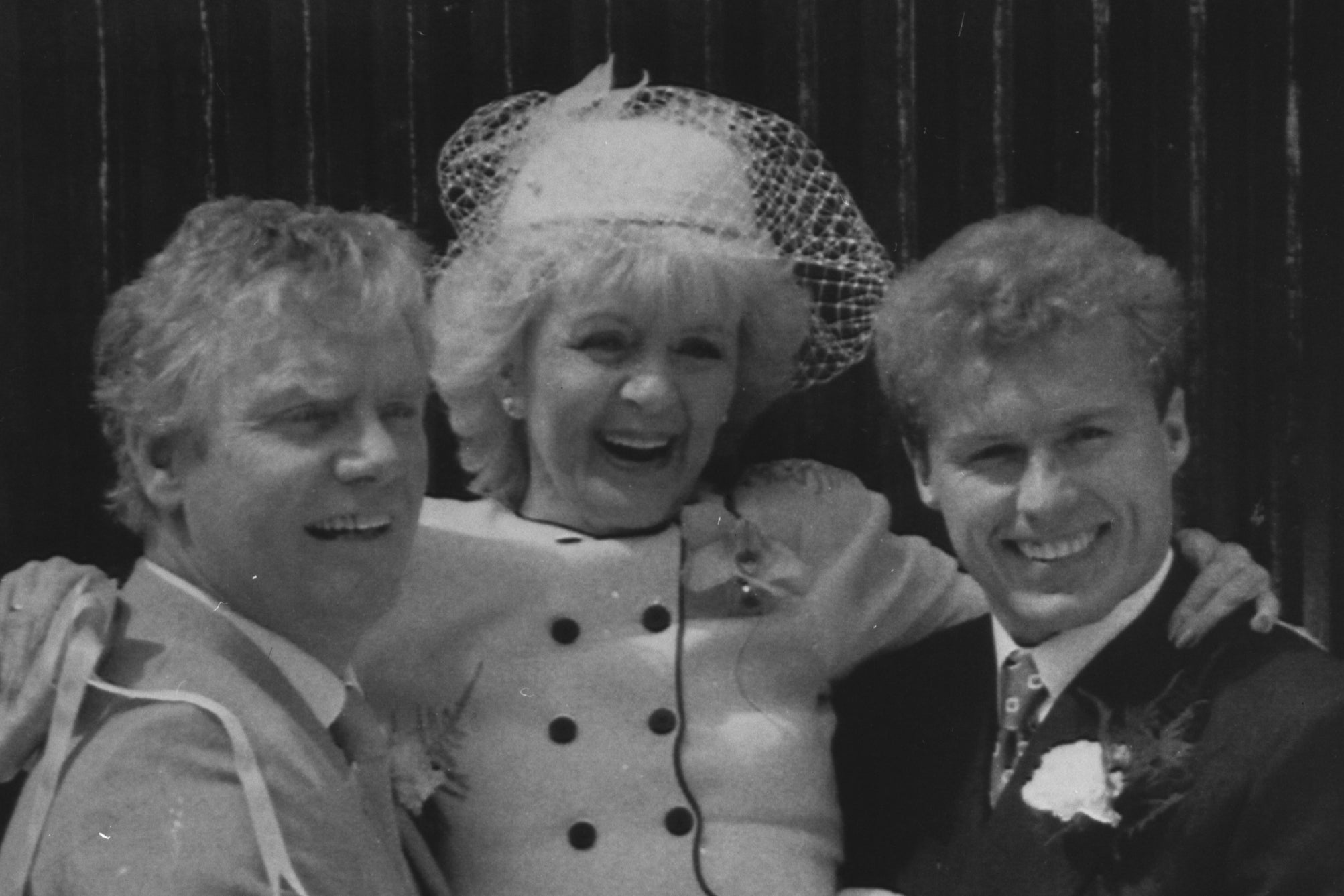 ‘Coronation Street’ bride Ivy Tilsley (played by Lynne Perrie) is given a lift by her groom, Don Brennan (Geoff Hinsliff) and on-screen son Brian (Chris Quinten)