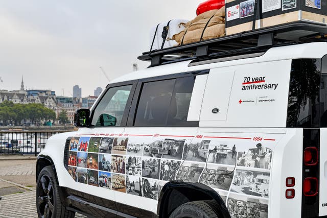 A Land Rover Defender utility vehicle has been converted into what is claimed to be the UK’s smallest museum (British Red Cross/PA)