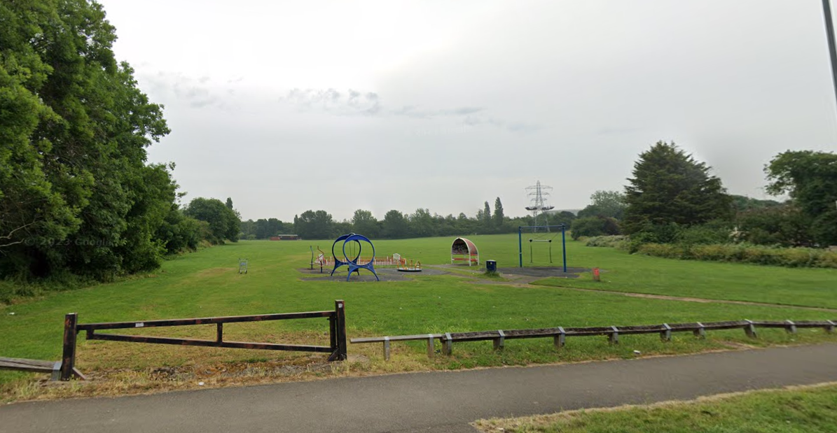 The motorbike riders drove across the park before dousing cars with the “noxious” substance at the car park, visible at the far end