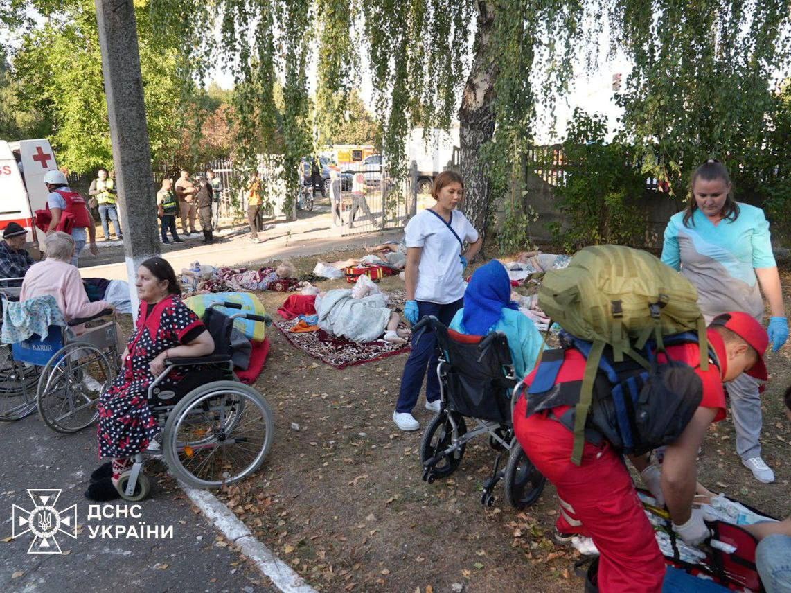 Patients of a geriatric boarding house hit by a Russian military strike in Sumy, Ukraine, were forced to leave