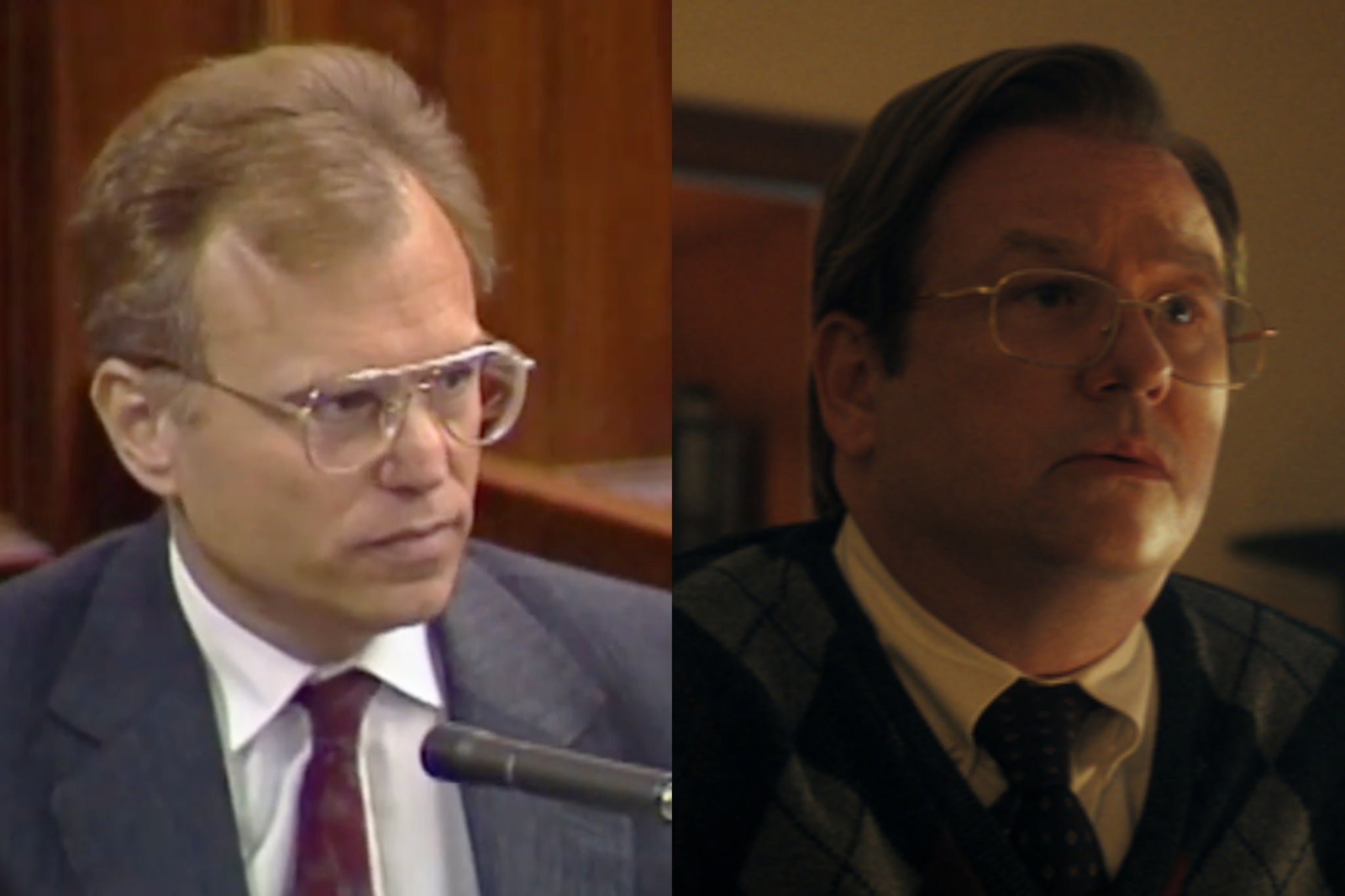 Jerome Oziel (left) and Dallas Roberts (right) as the psychiatrist