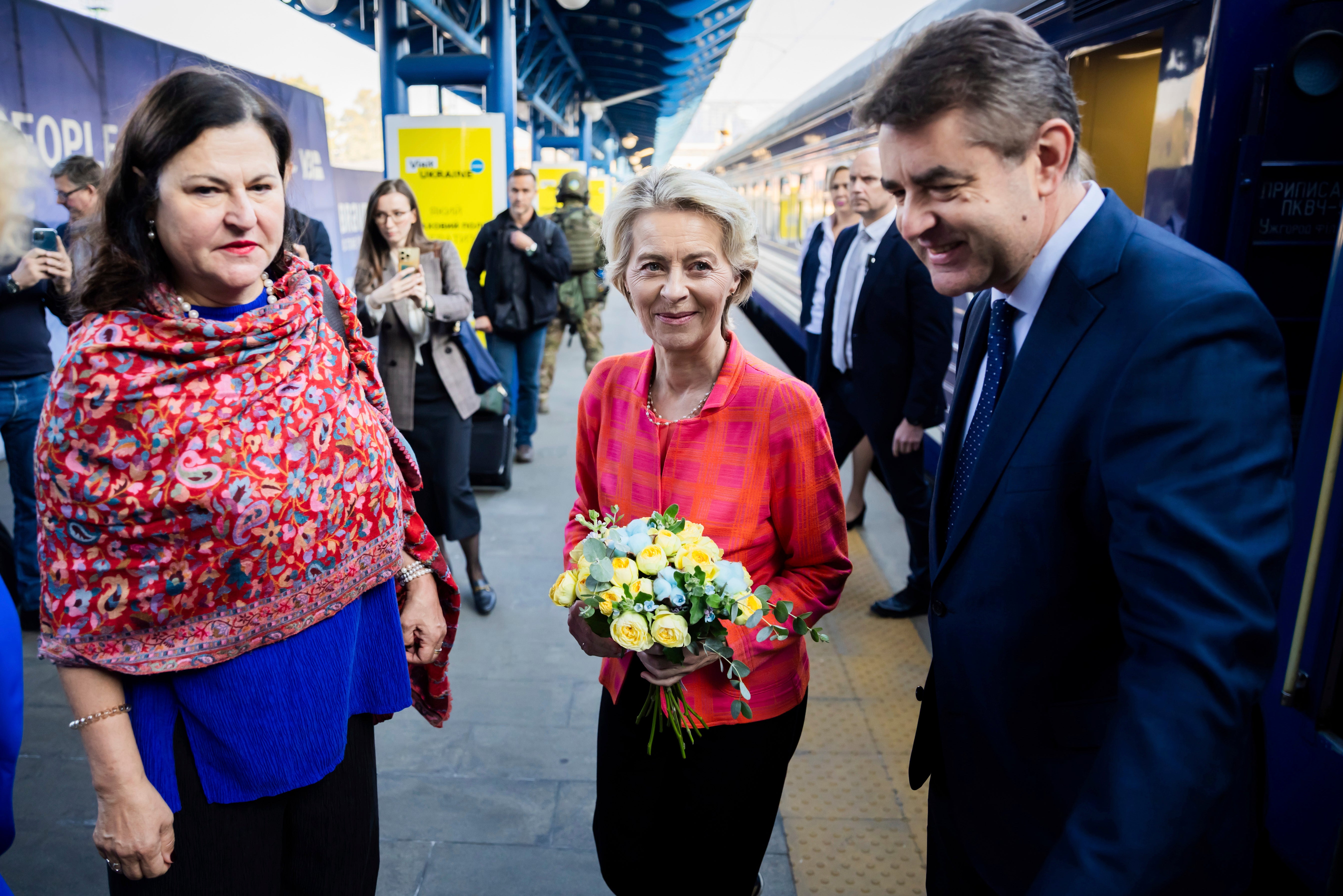 President of the European Commission, Ursula von der Leyen, greeted as she arrives