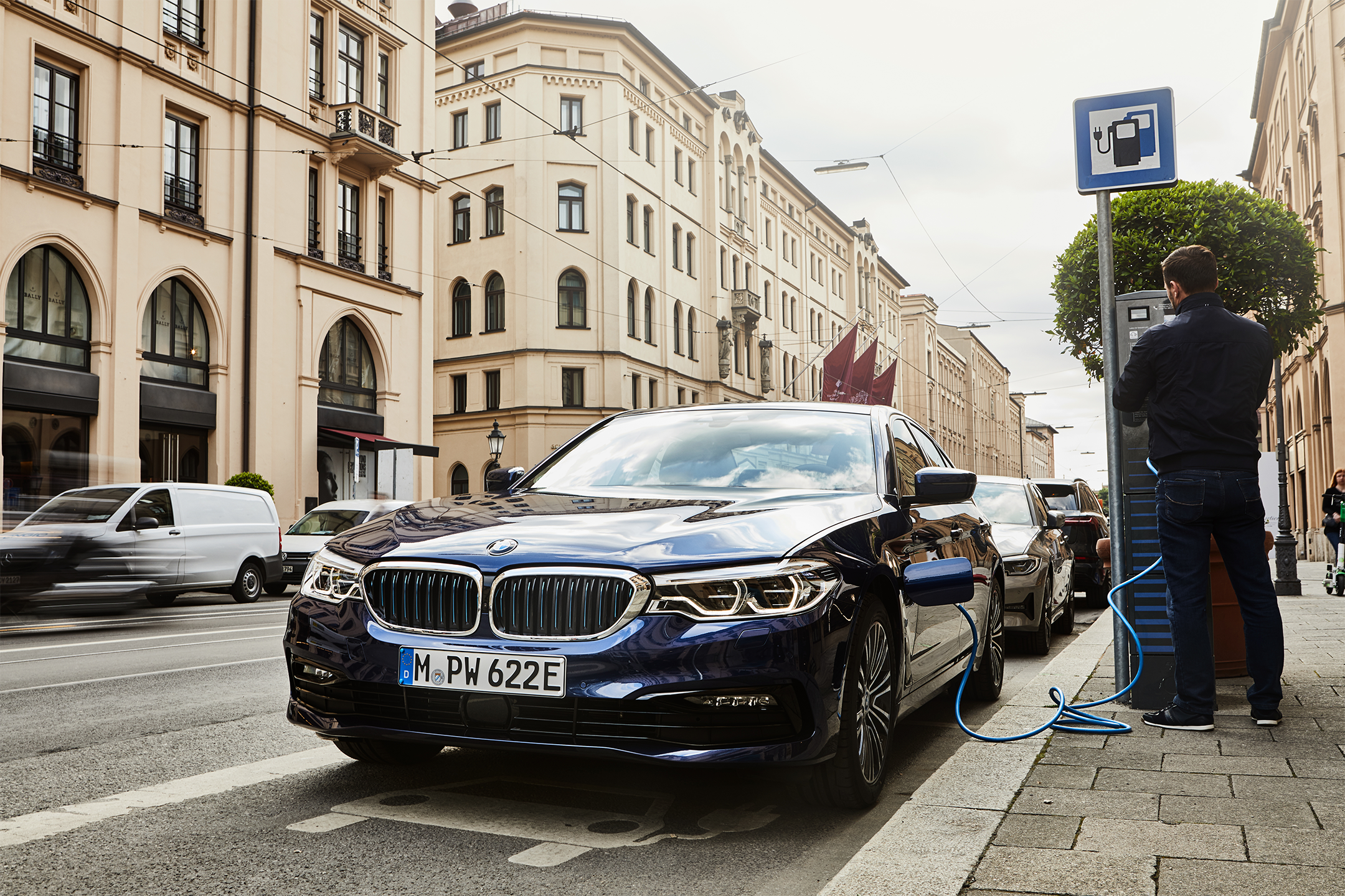 Campaigners want to see a reduction on VAT for public chargers to match at-home charging costs. Pictured: the BMW 530e